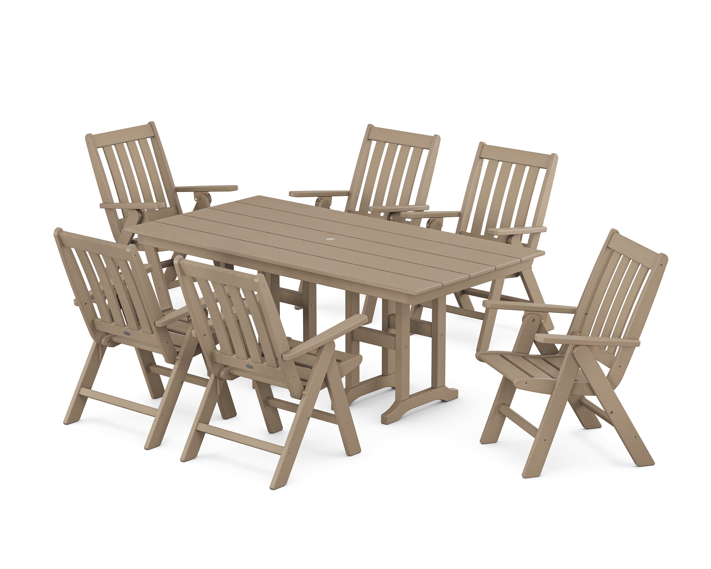 POLYWOOD Vineyard Folding Chair 7-Piece Farmhouse Dining Set in Vintage Sahara