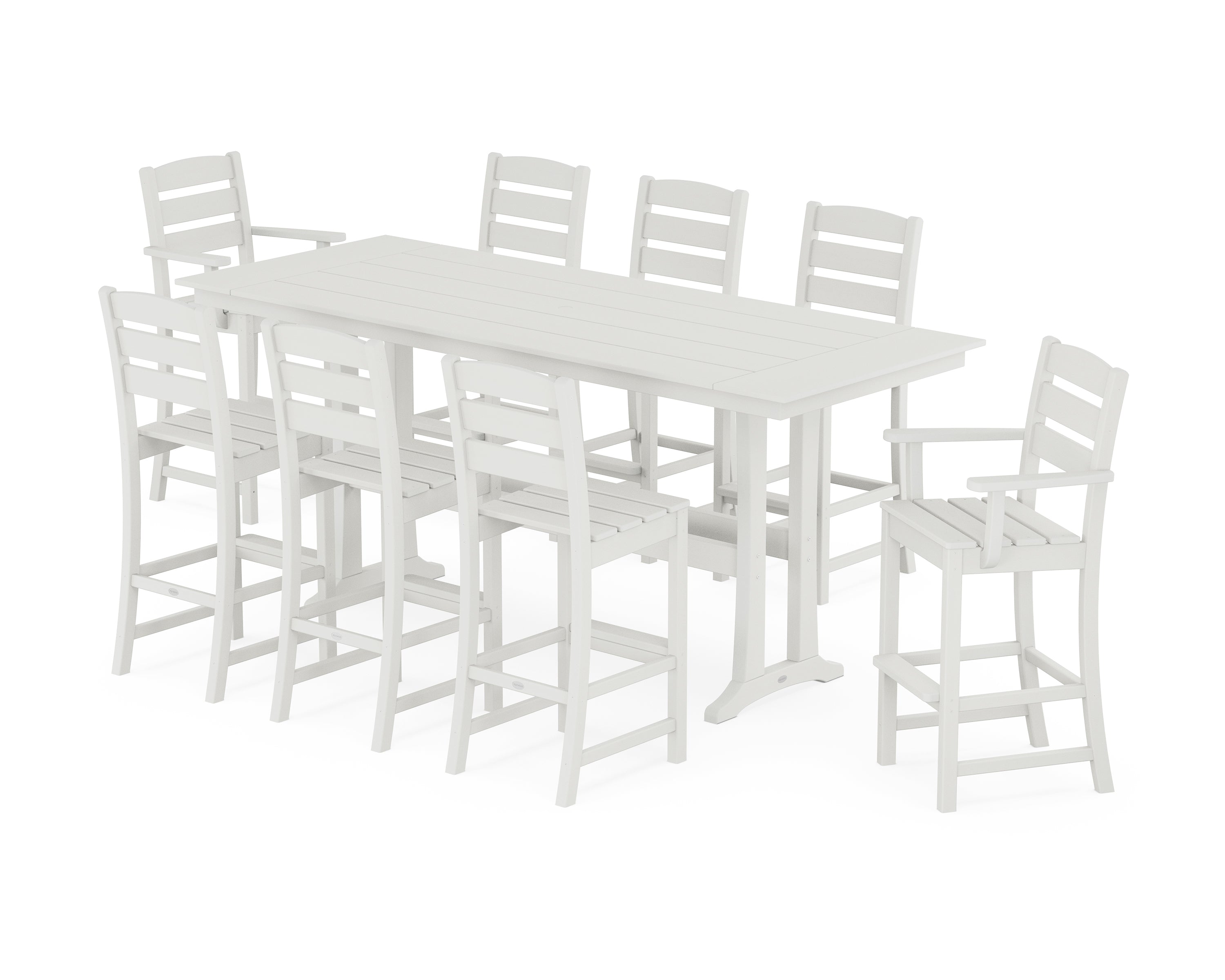 POLYWOOD Lakeside 9-Piece Farmhouse Bar Set with Trestle Legs in Vintage White