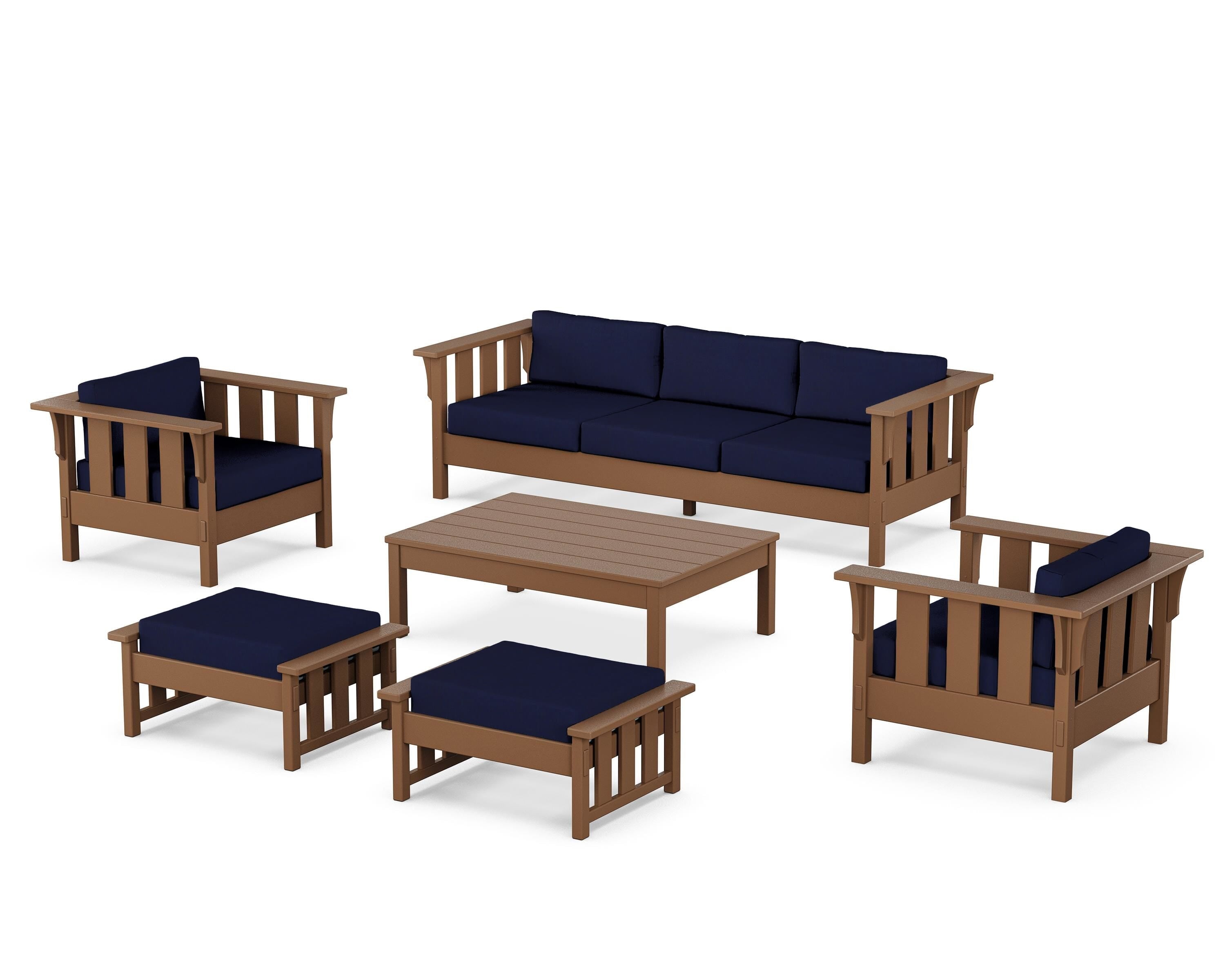 Martha Stewart by POLYWOOD Acadia 6-Piece Lounge Sofa Set in Teak / Navy