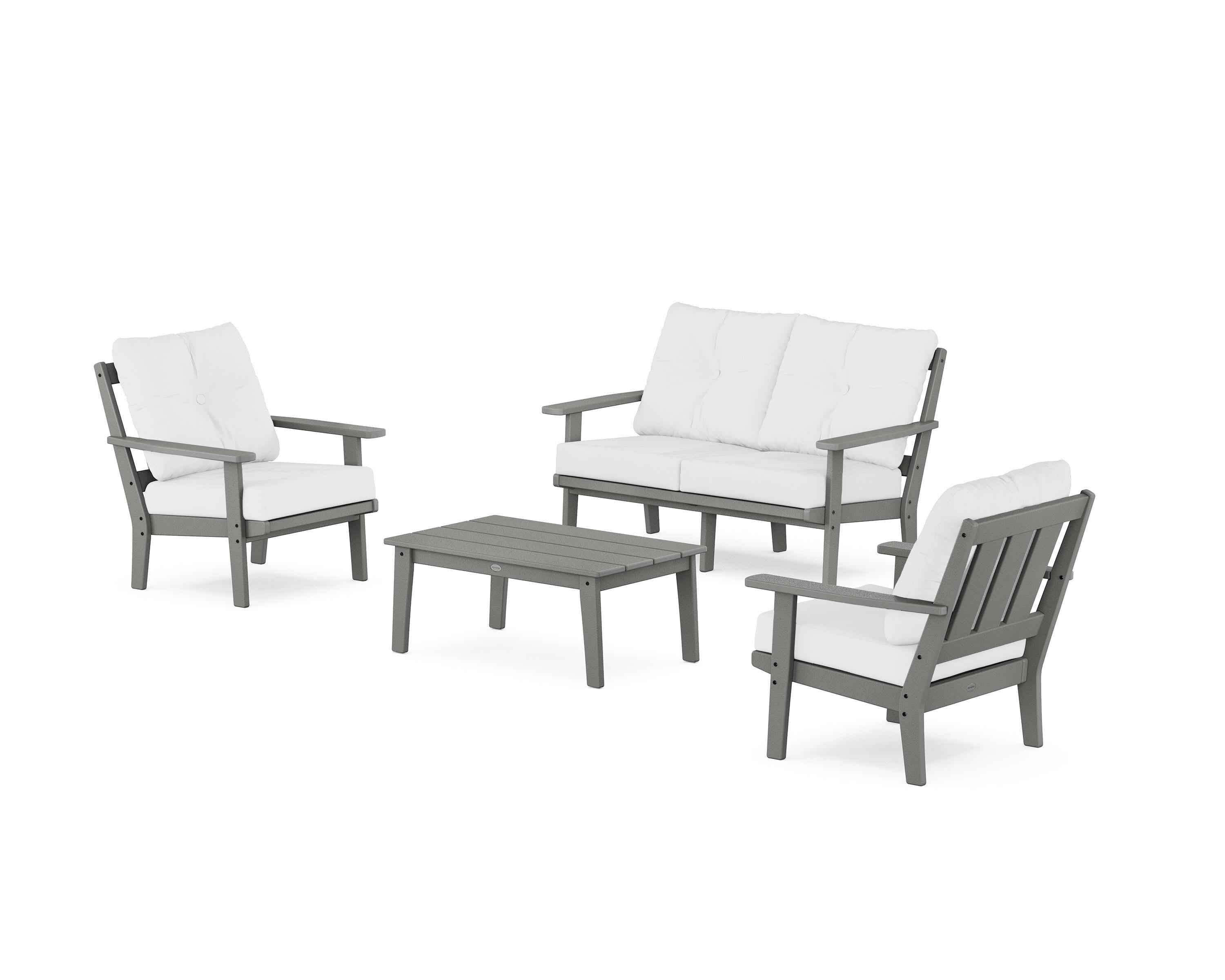 POLYWOOD Oxford 4-Piece Deep Seating Set with Loveseat in Slate Grey / Natural