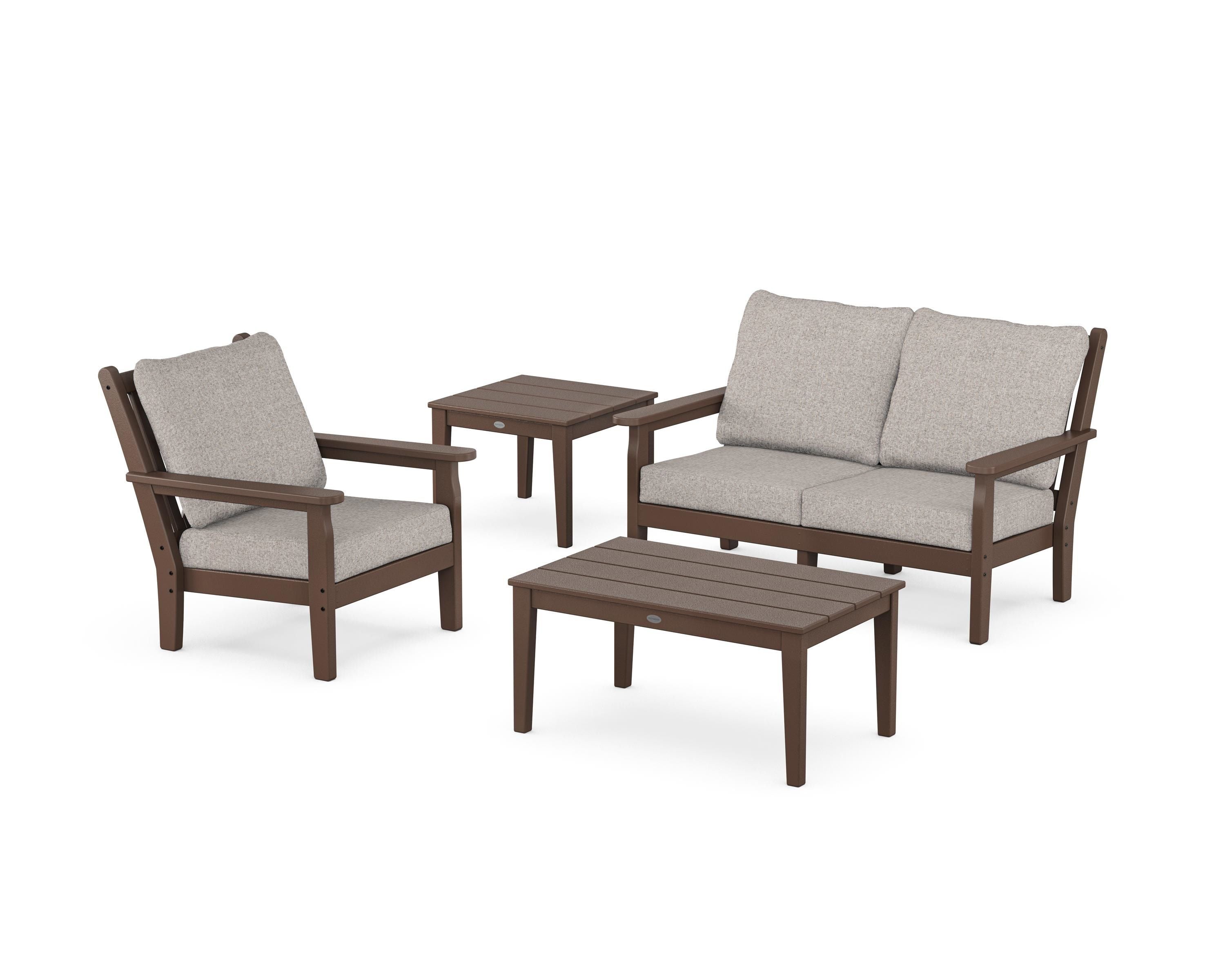 POLYWOOD Chippendale 4-Piece Deep Seating Set in Mahogany / Weathered Tweed