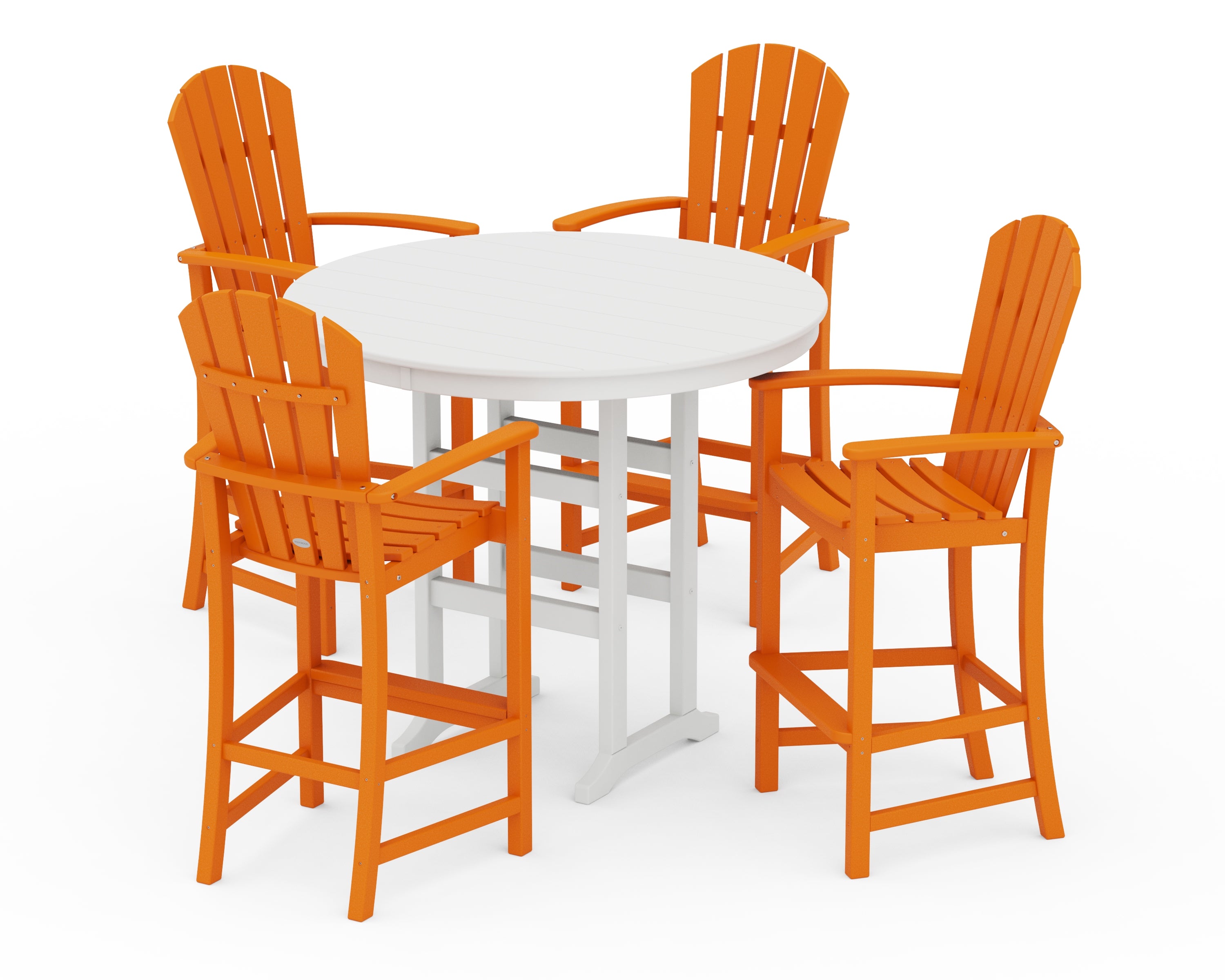 POLYWOOD Palm Coast 5-Piece Round Farmhouse Bar Set in Tangerine / White