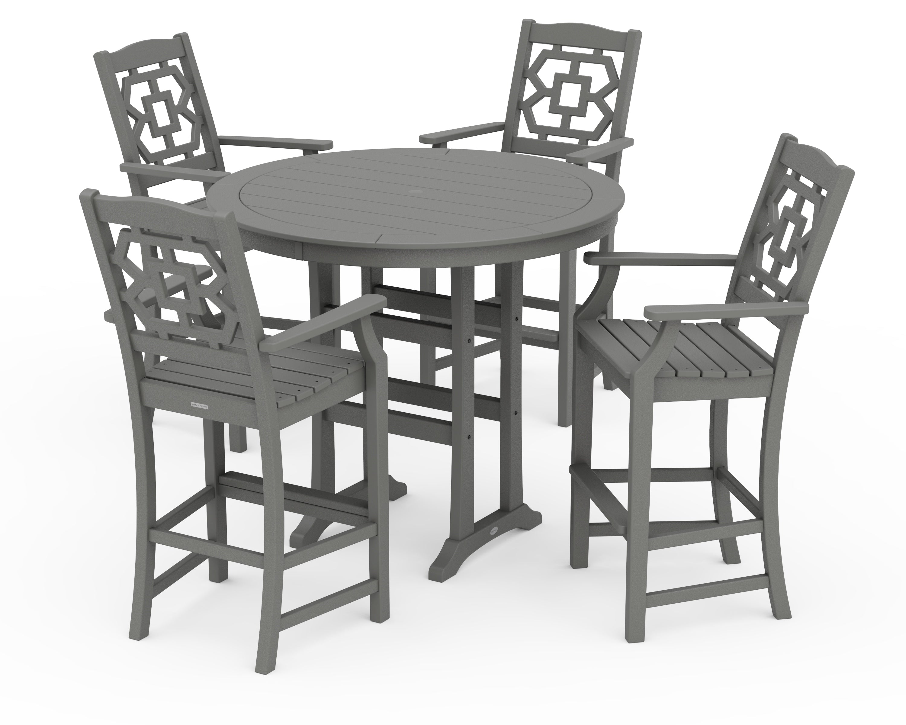 Martha Stewart by POLYWOOD Chinoiserie 5-Piece Round Bar Set in Slate Grey