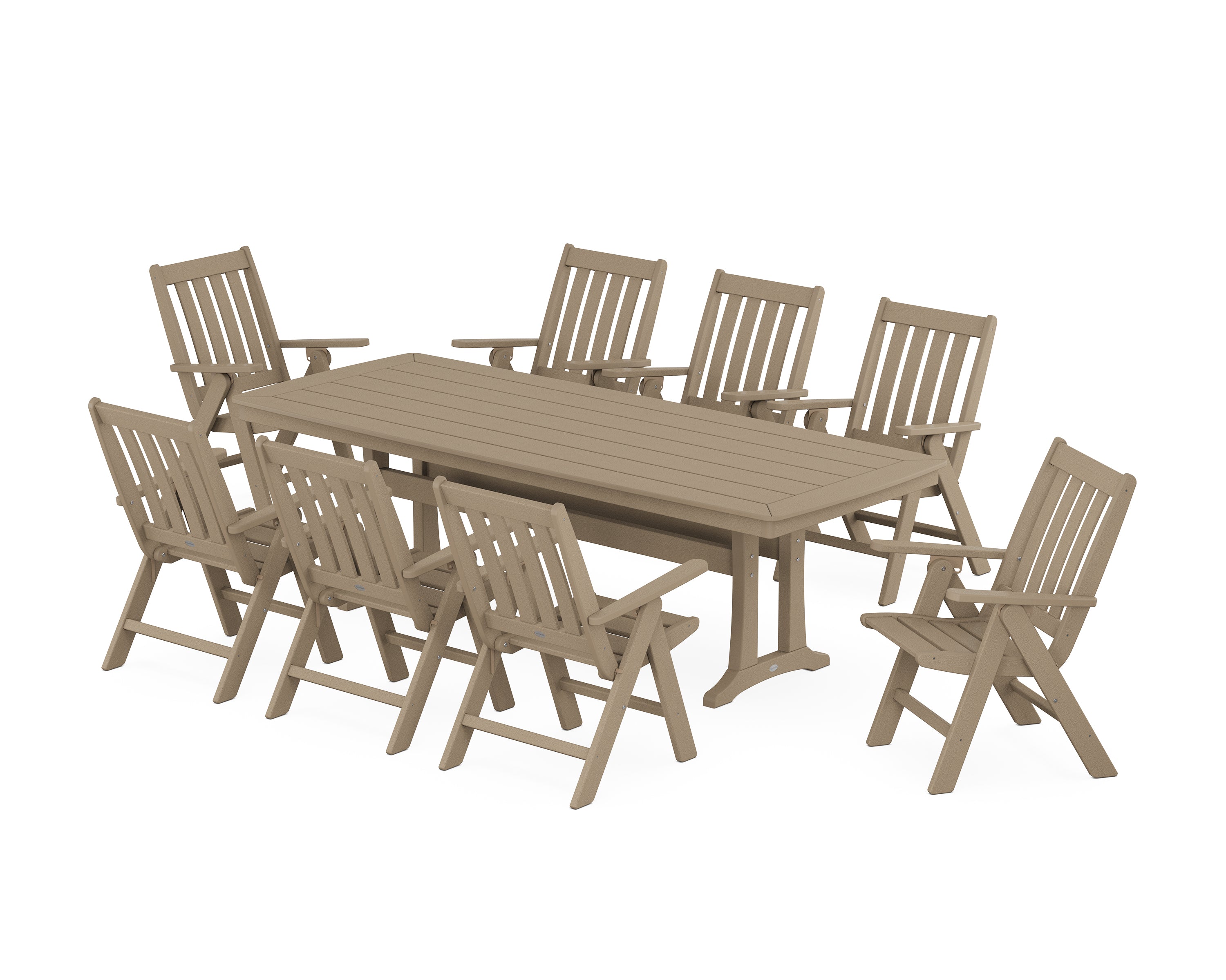 POLYWOOD® Vineyard Folding 9-Piece Dining Set with Trestle Legs in Vintage Sahara
