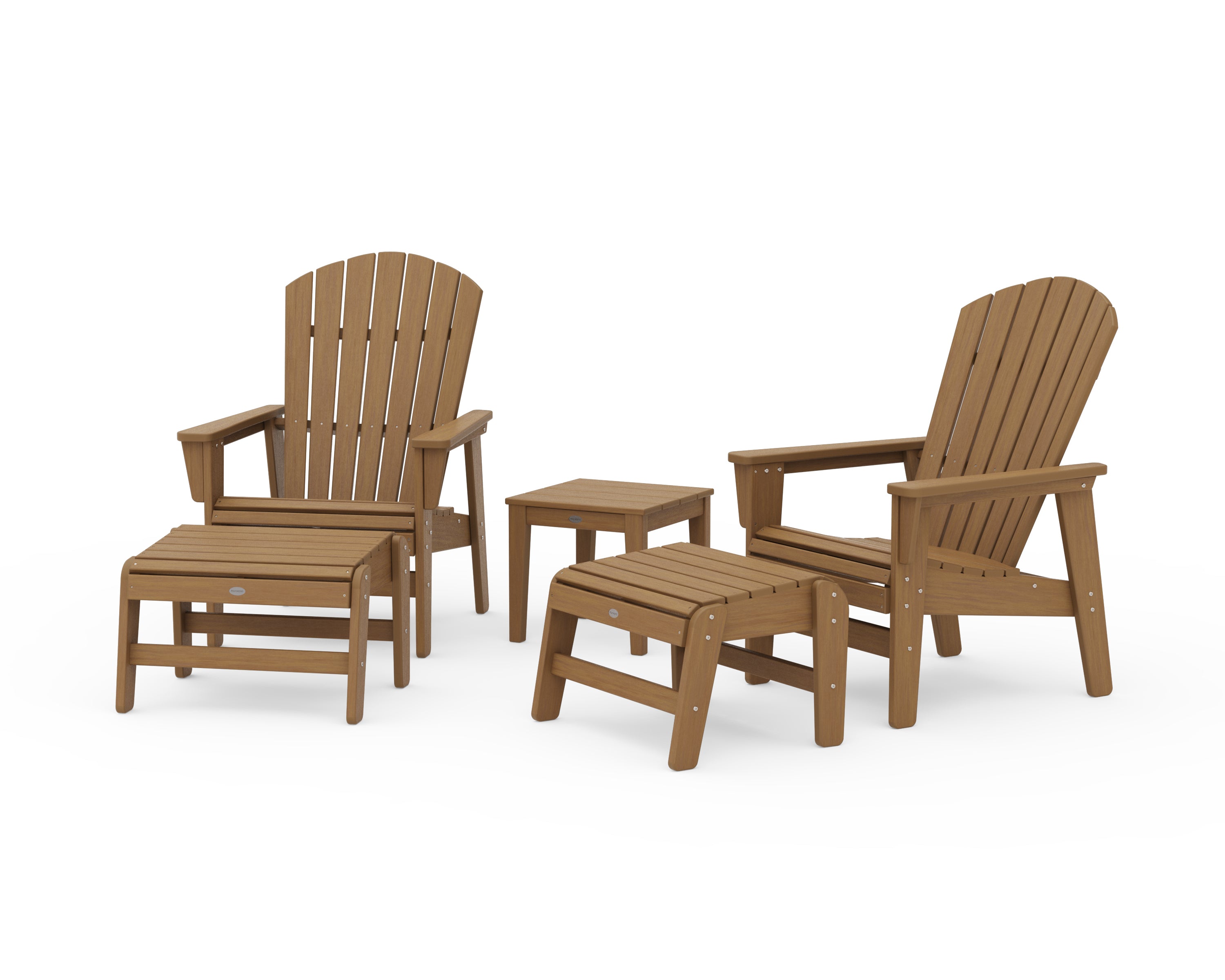 POLYWOOD 5-Piece Nautical Grand Upright Adirondack Set with Ottomans and Side Table in Natural
