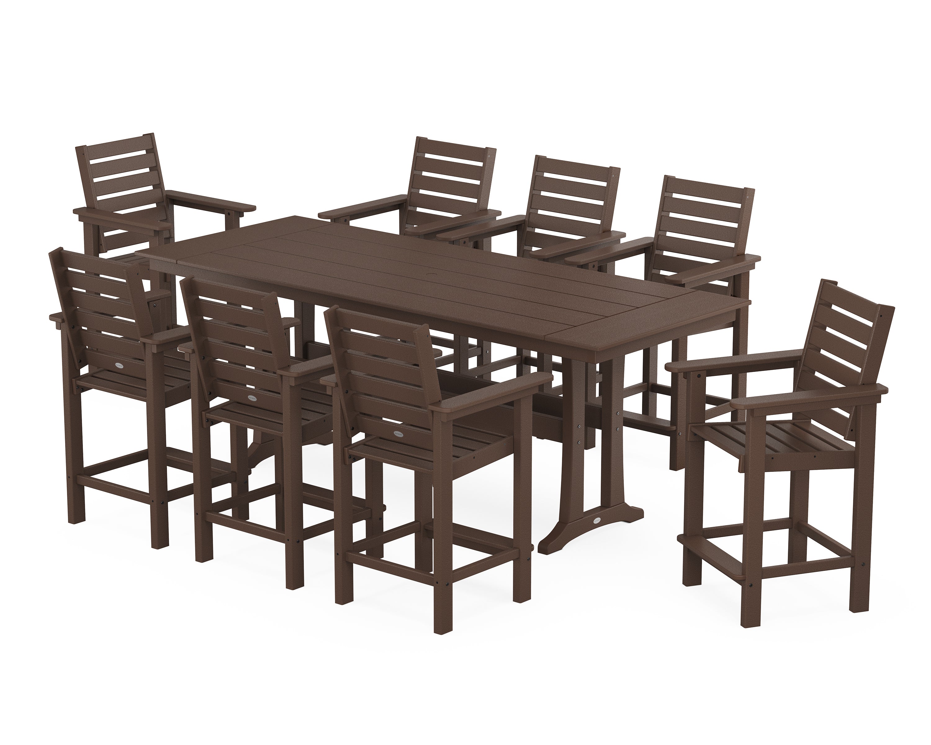 POLYWOOD Captain 9-Piece Farmhouse Counter Set with Trestle Legs in Mahogany