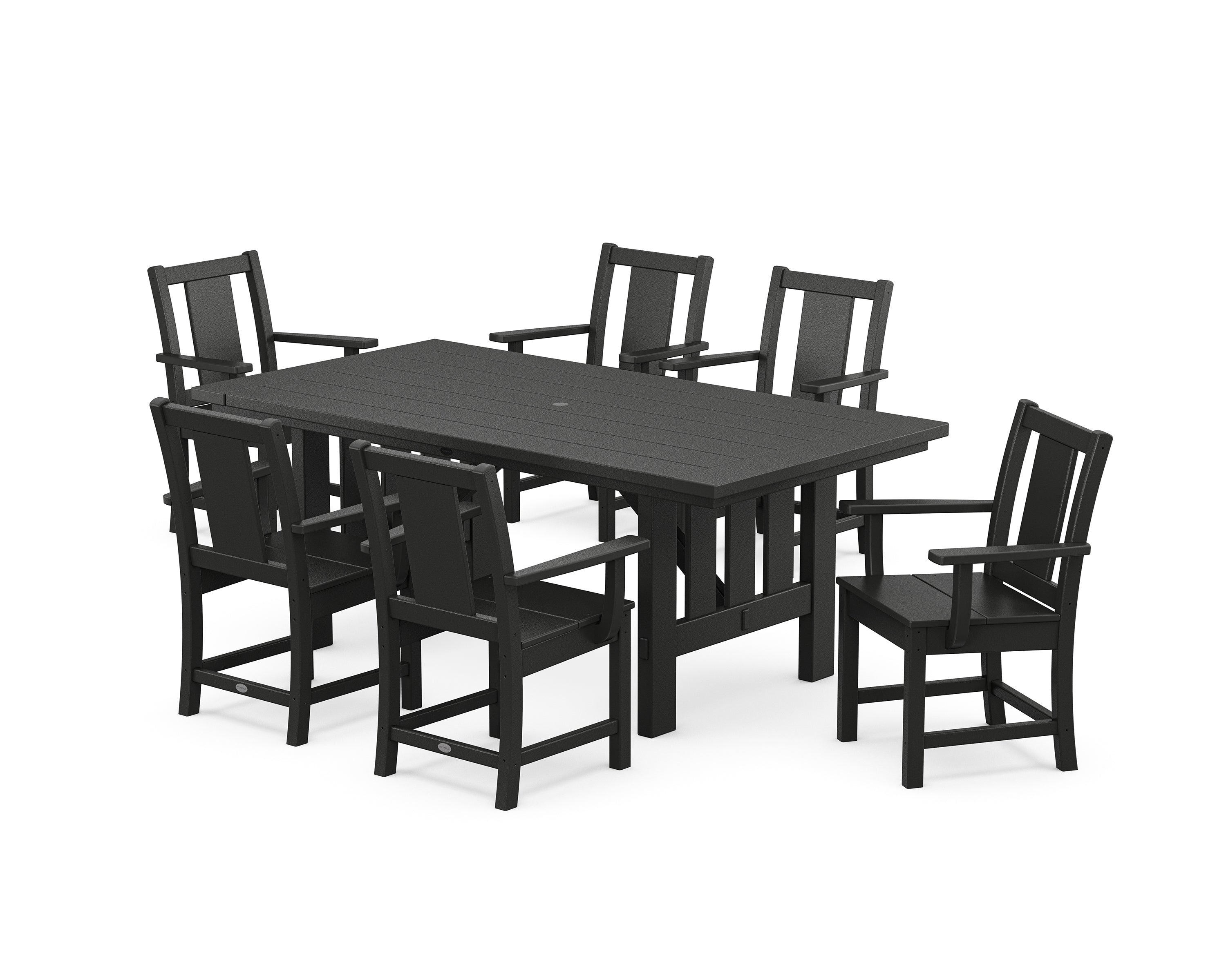 POLYWOOD Prairie Arm Chair 7-Piece Mission Dining Set in Black