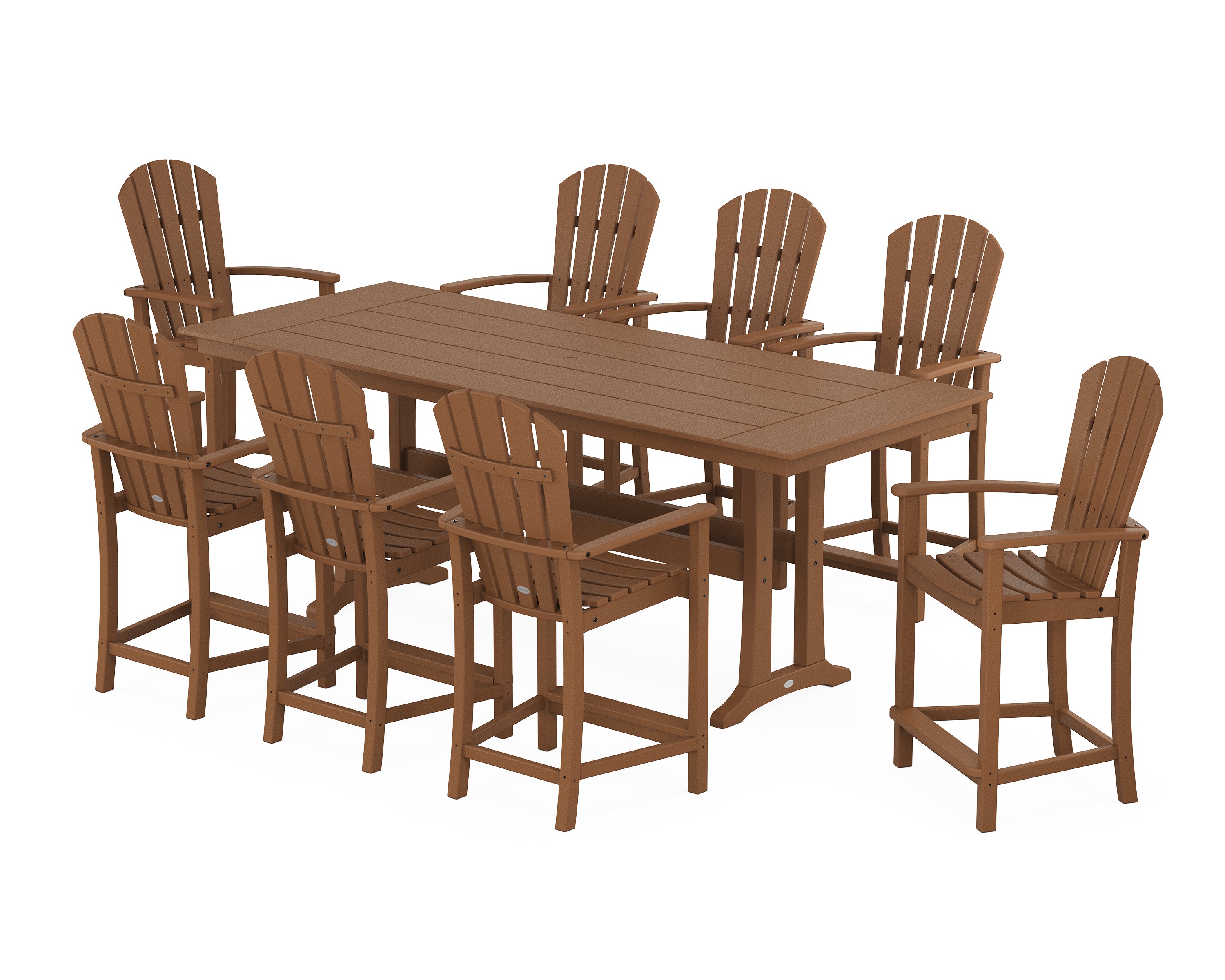 POLYWOOD Palm Coast 9-Piece Farmhouse Counter Set with Trestle Legs in Teak