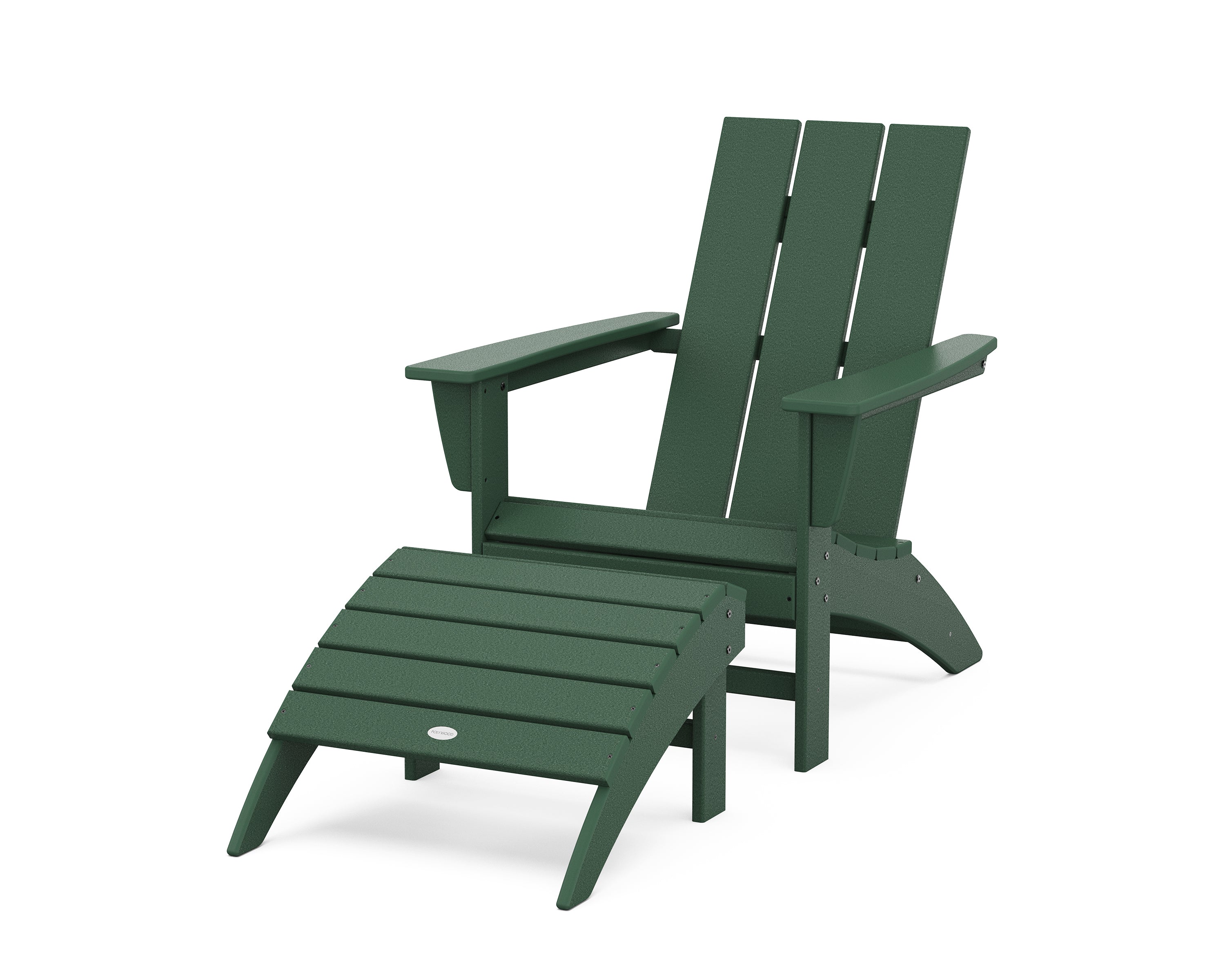 POLYWOOD Modern Adirondack Chair 2-Piece Set with Ottoman in Green