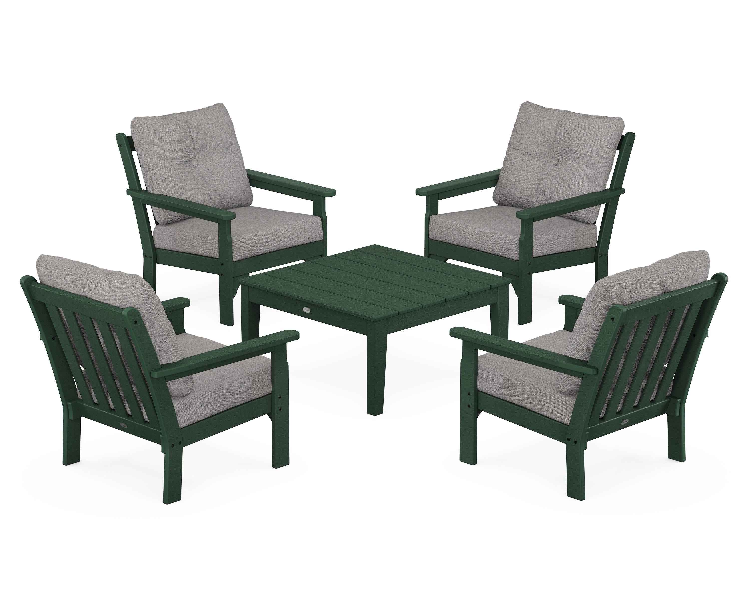 POLYWOOD Vineyard 5-Piece Deep Seating Conversation Set in Green / Grey Mist