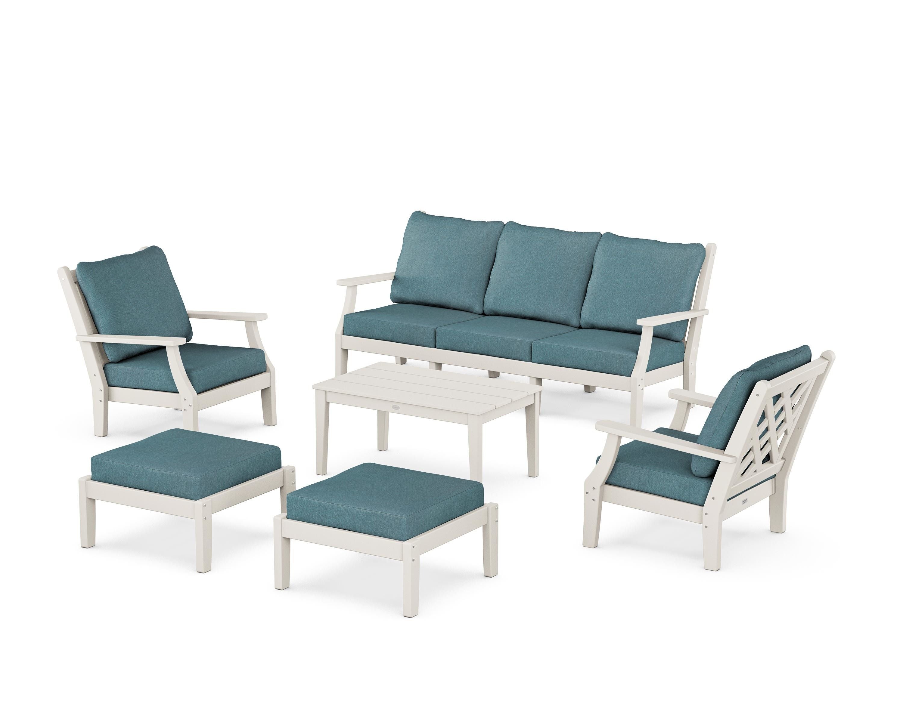 Country Living Wovendale 6-Piece Lounge Sofa Set in Sand / Ocean Teal