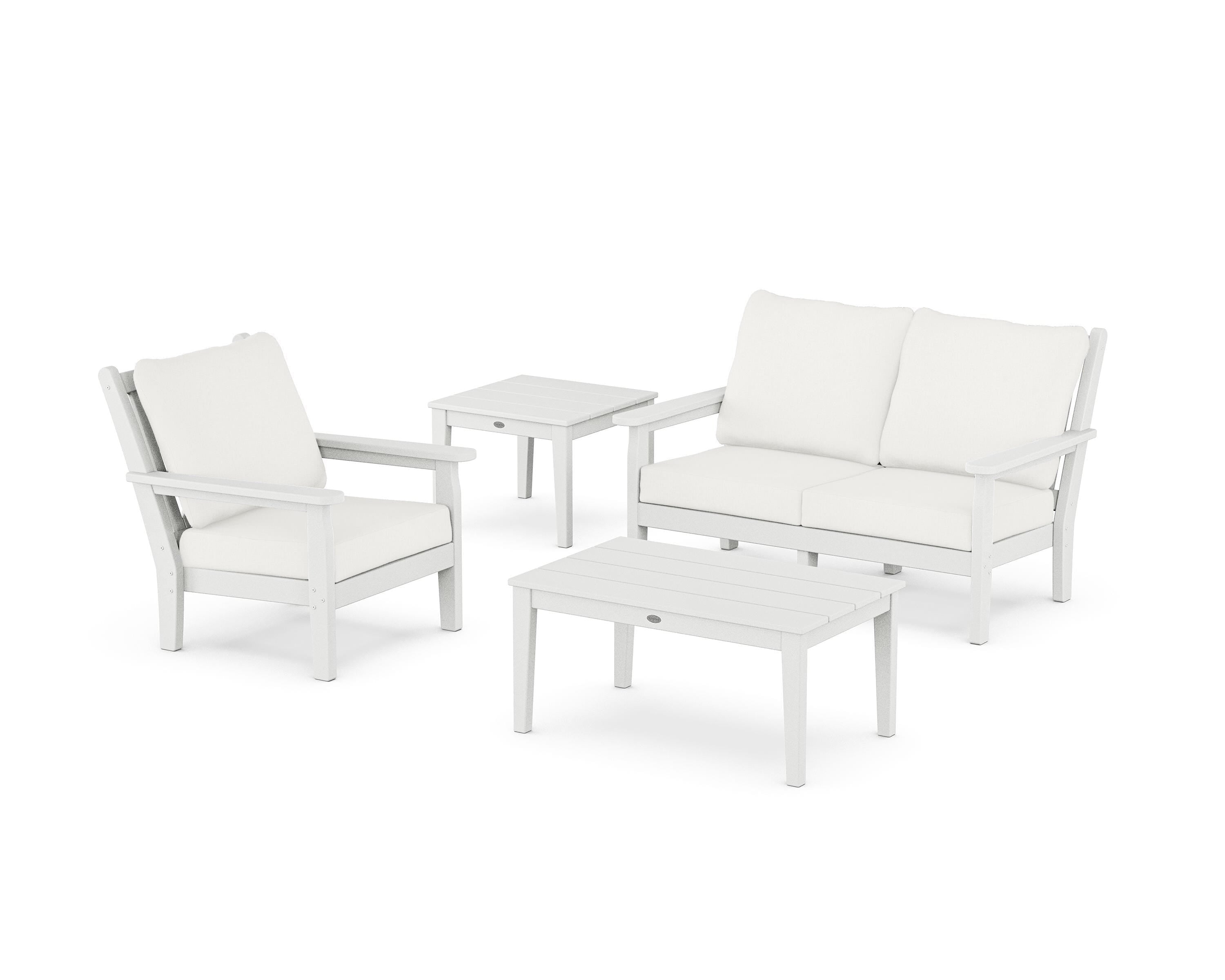 POLYWOOD Chippendale 4-Piece Deep Seating Set in White / Natural Linen