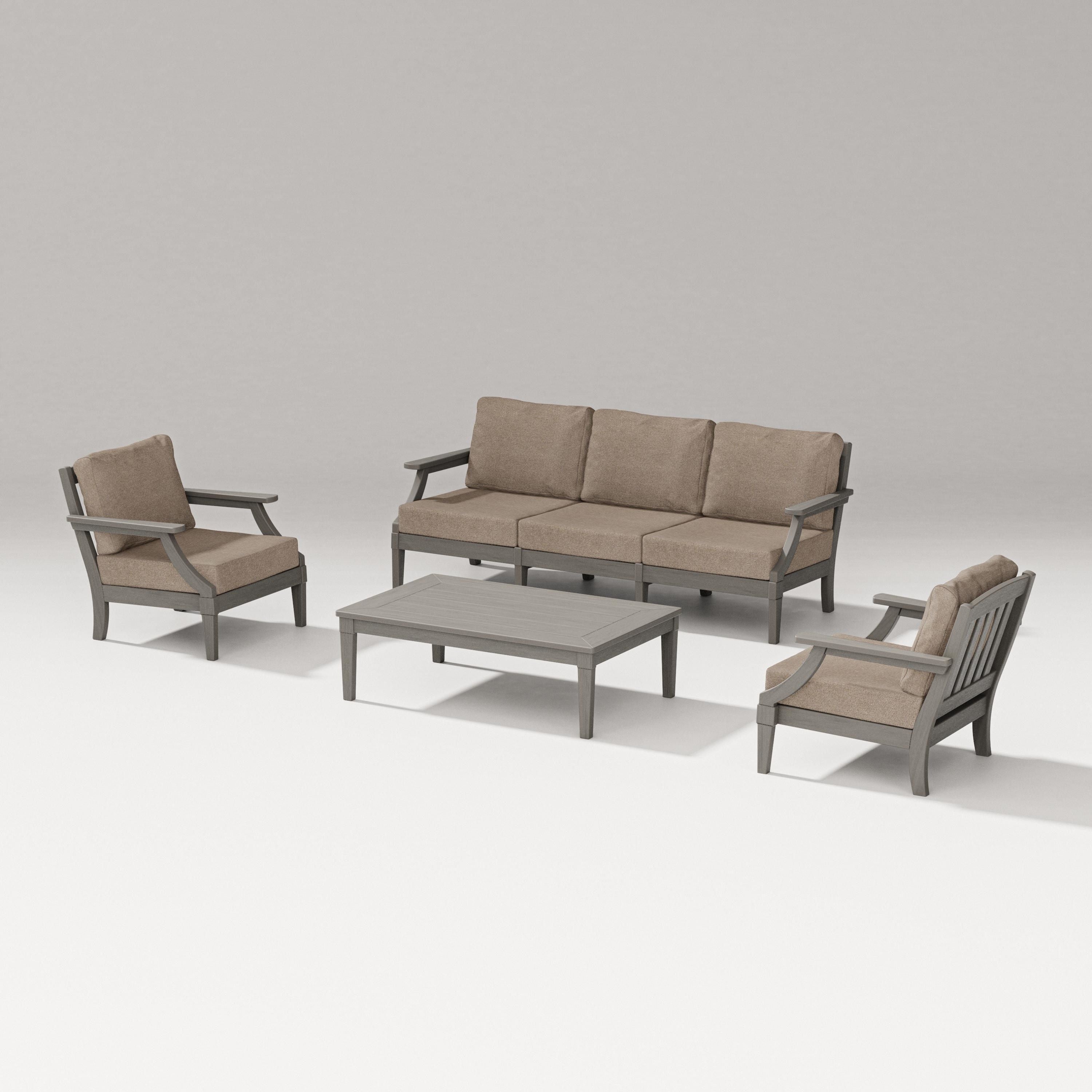 PW Designer Series Estate 4-Piece Lounge Sofa Set in Driftwood / Spiced Burlap
