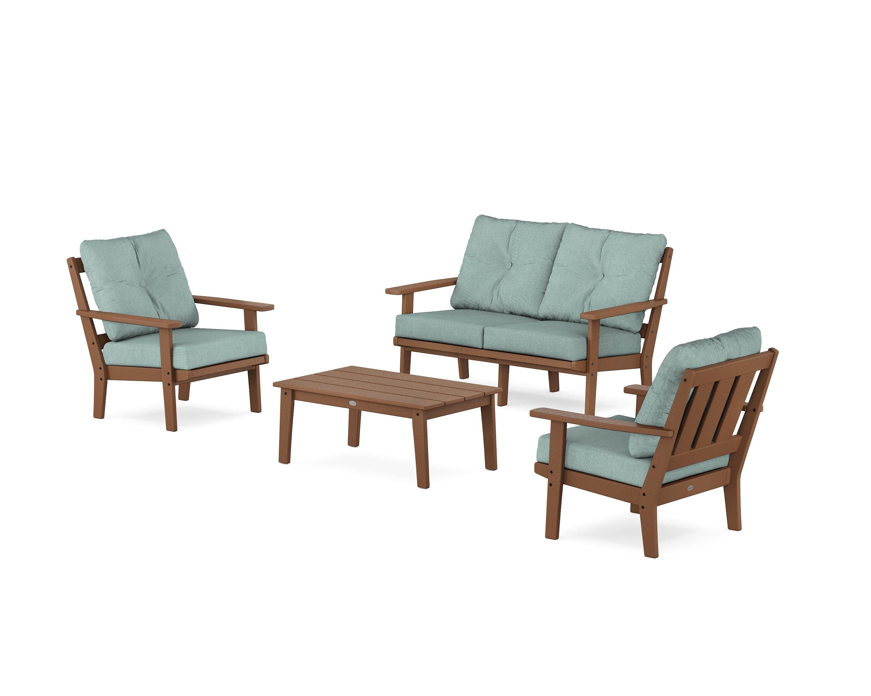 POLYWOOD Oxford 4-Piece Deep Seating Set with Loveseat in Teak / Glacier Spa