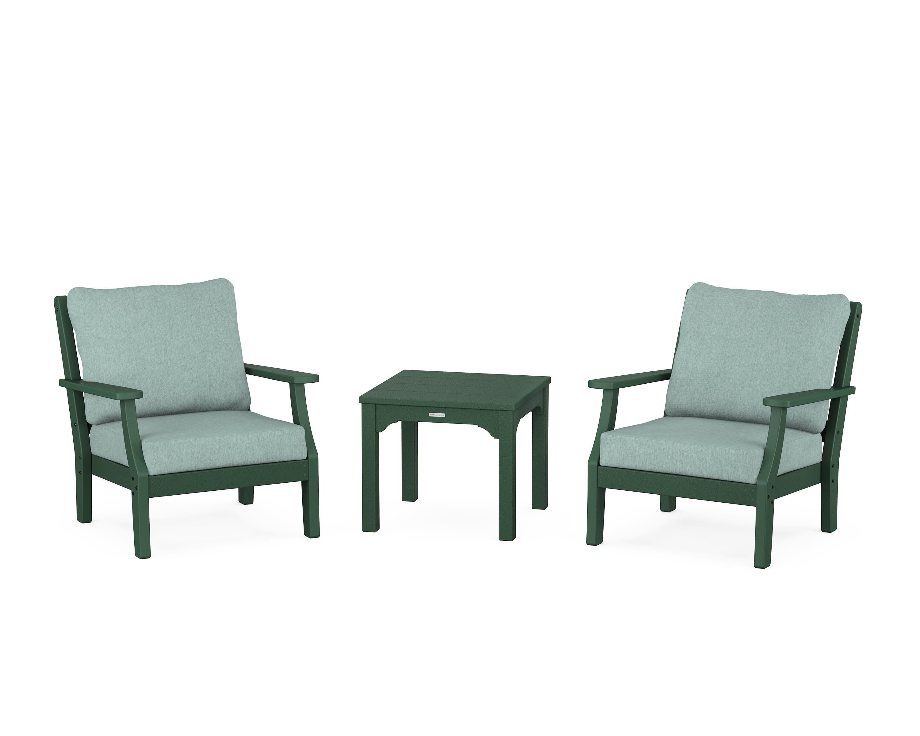 Martha Stewart by POLYWOOD Chinoiserie 3-Piece Deep Seating Set in Green / Glacier Spa