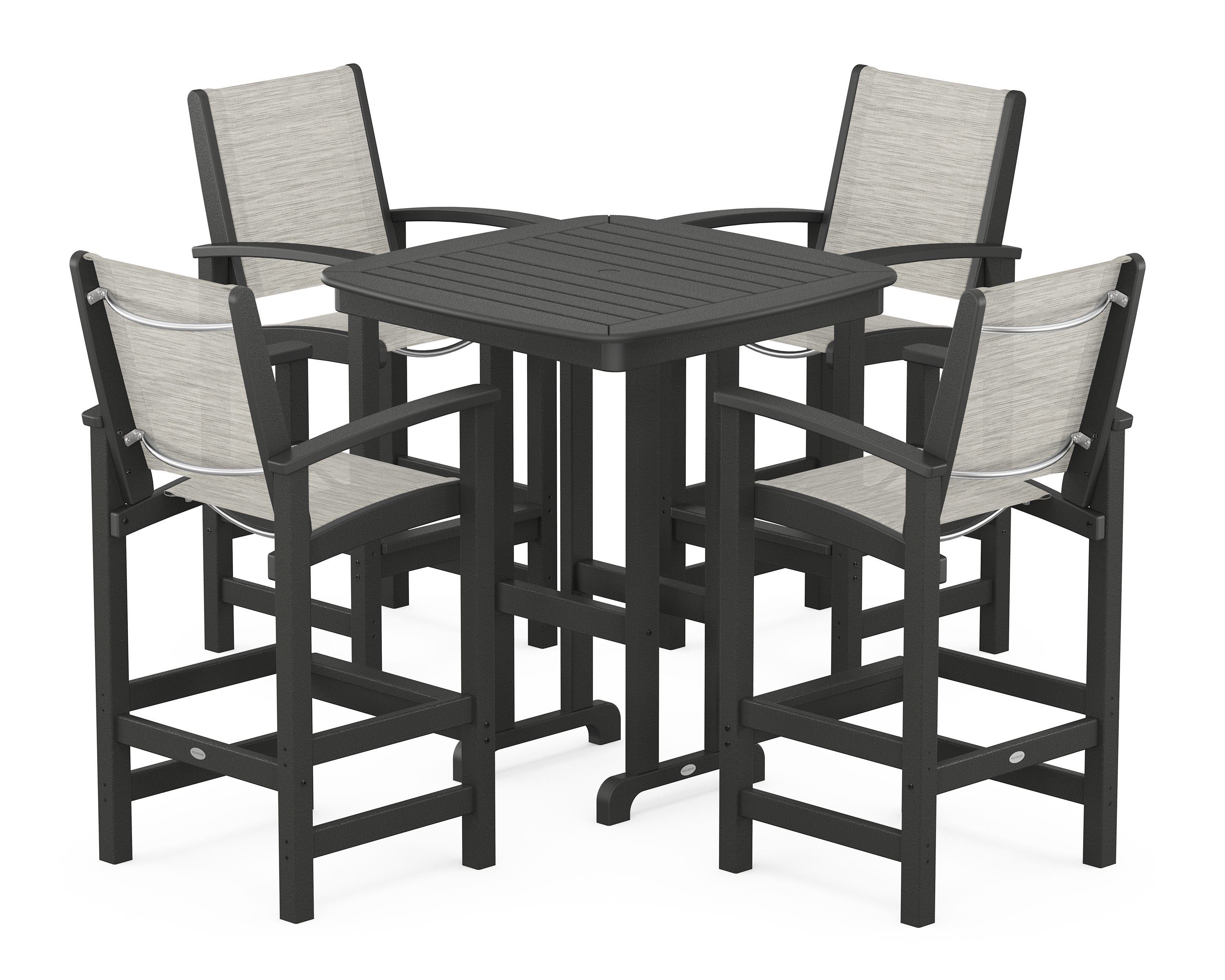 POLYWOOD Coastal 5-Piece Bar Set in Black / Birch Sling