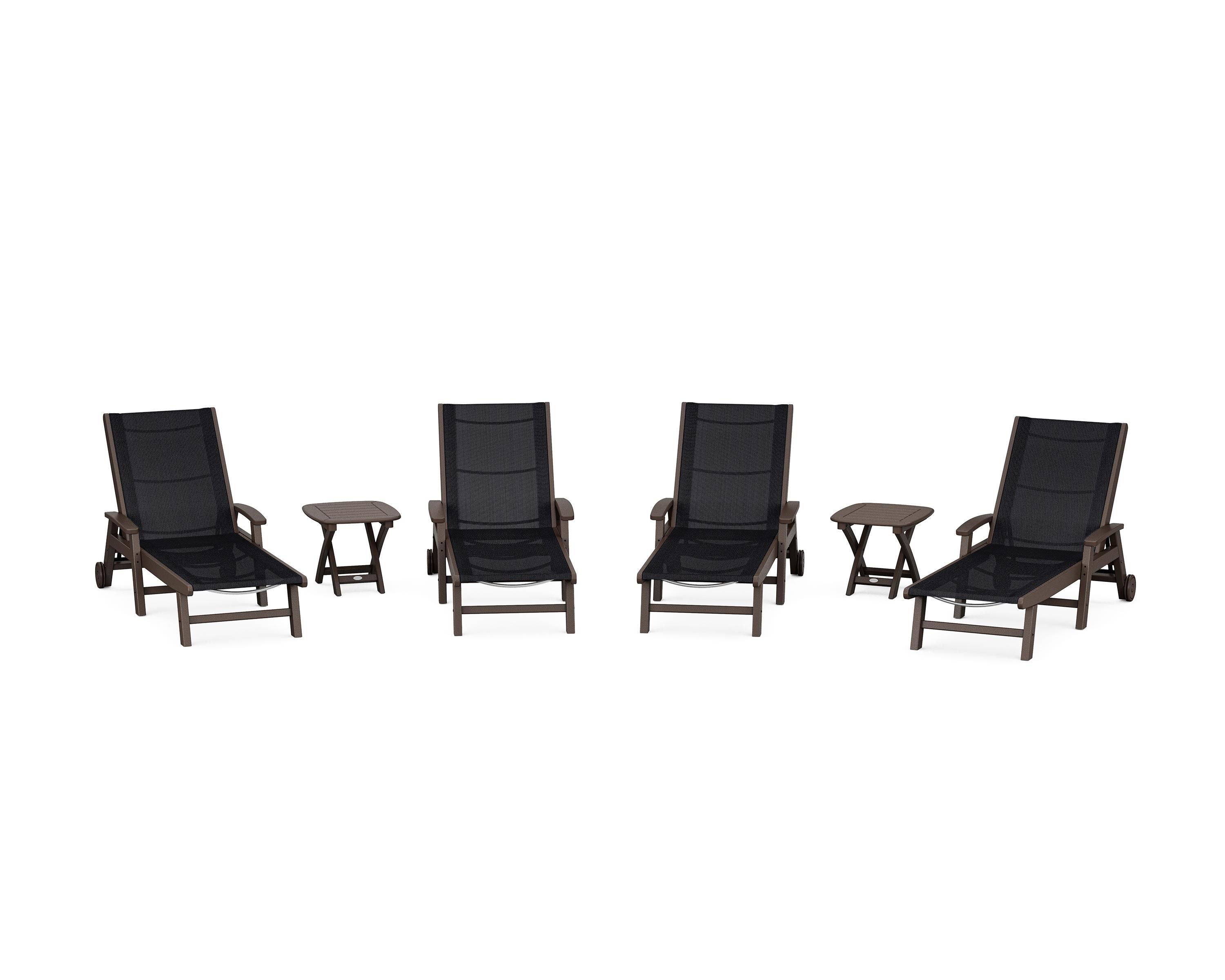 POLYWOOD Coastal Chaise 6-Piece Set with Wheels in Mahogany / Black Sling