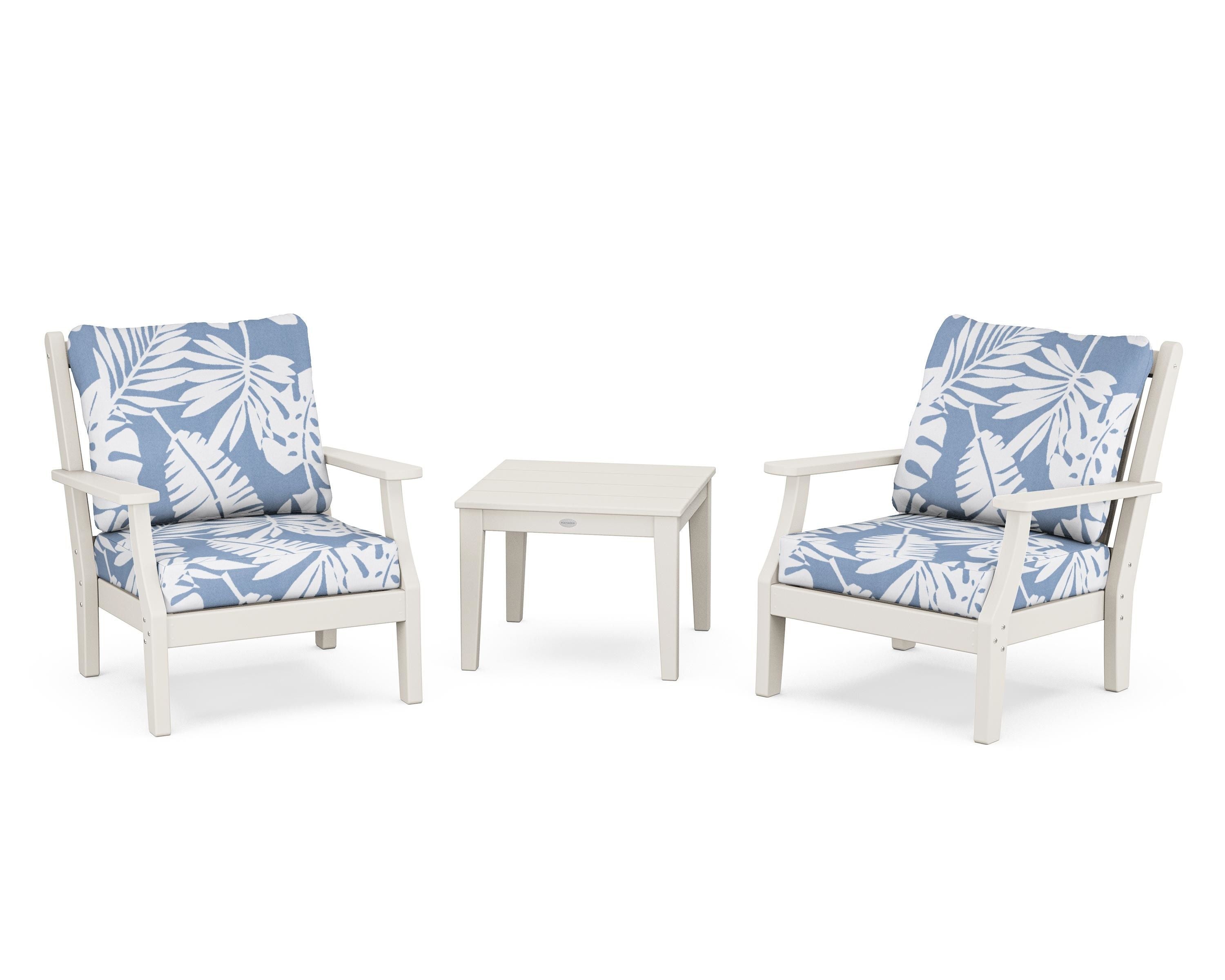 Country Living Wovendale 3-Piece Deep Seating Set in Sand / Leaf Sky Blue