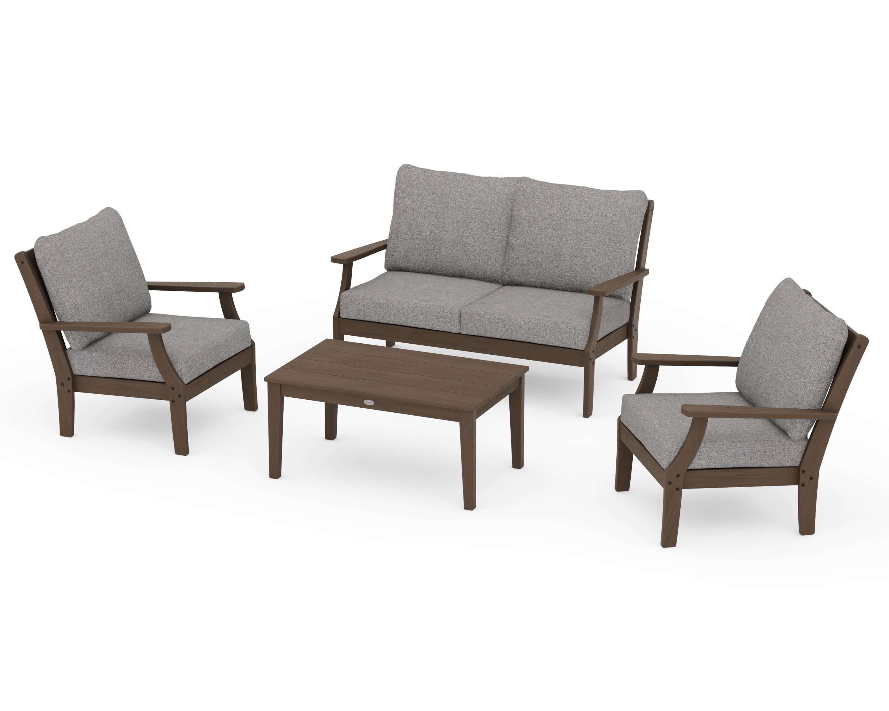 POLYWOOD Braxton 4-Piece Deep Seating Chair Set in Kona / Grey Mist