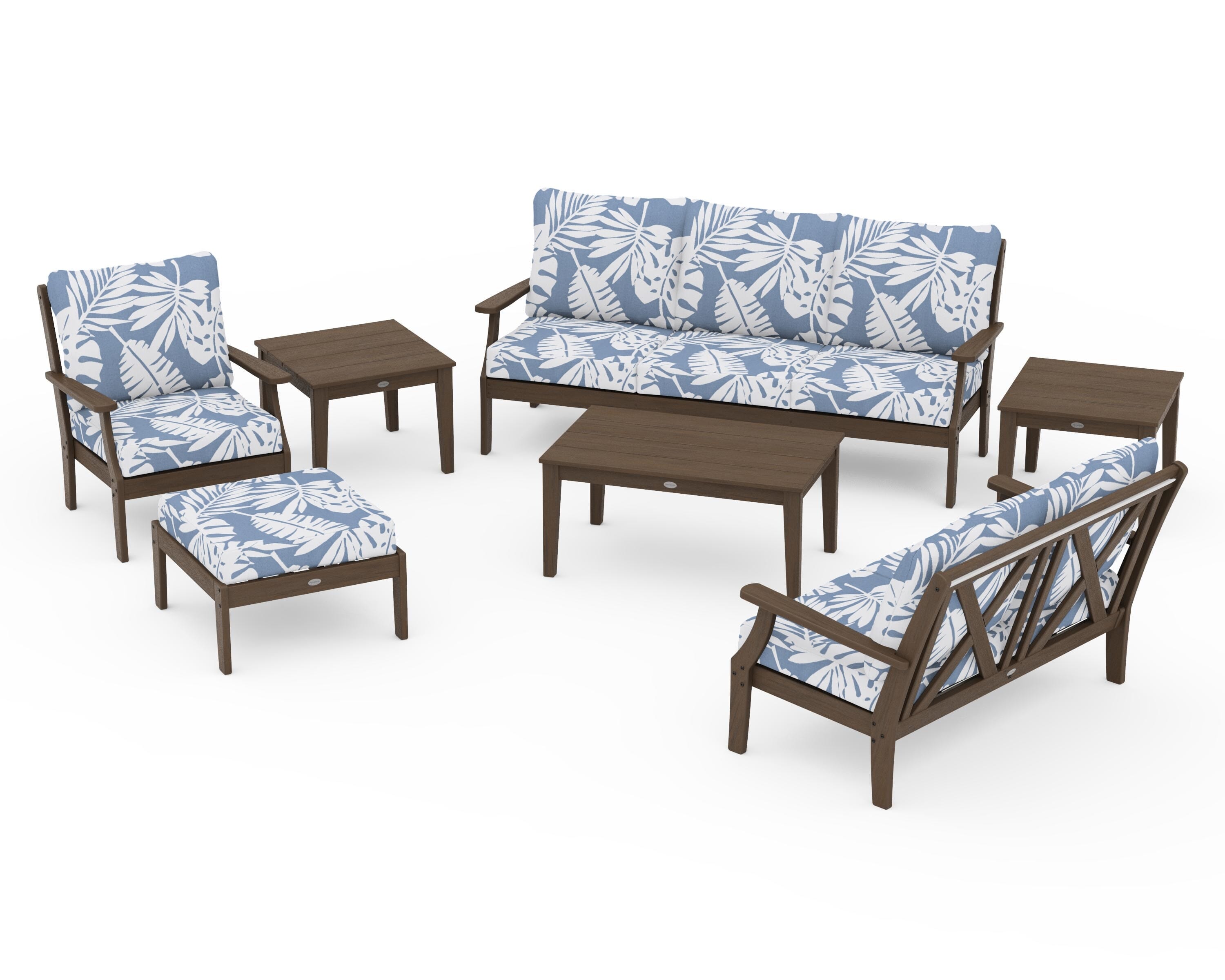 POLYWOOD Braxton 7-Piece Deep Seating Set in Kona / Leaf Sky Blue
