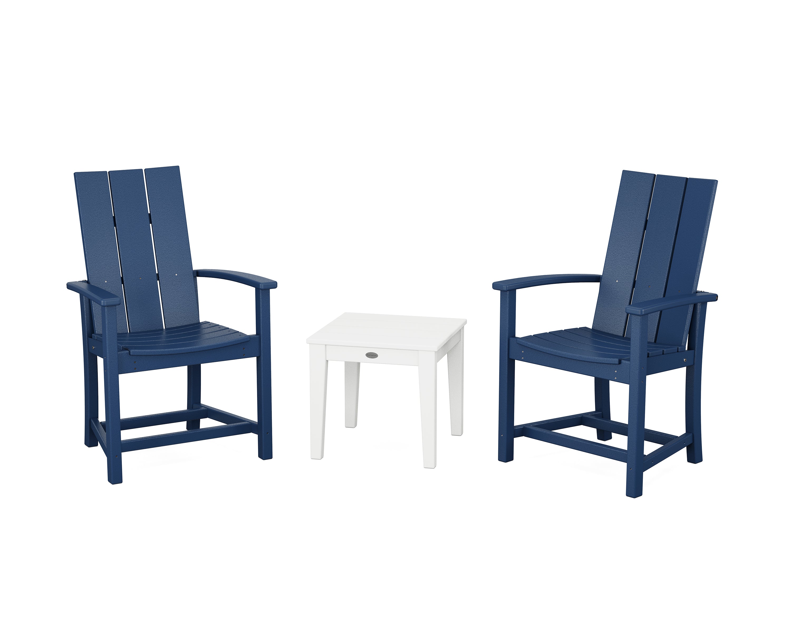 POLYWOOD Modern 3-Piece Upright Adirondack Chair Set in Navy / White
