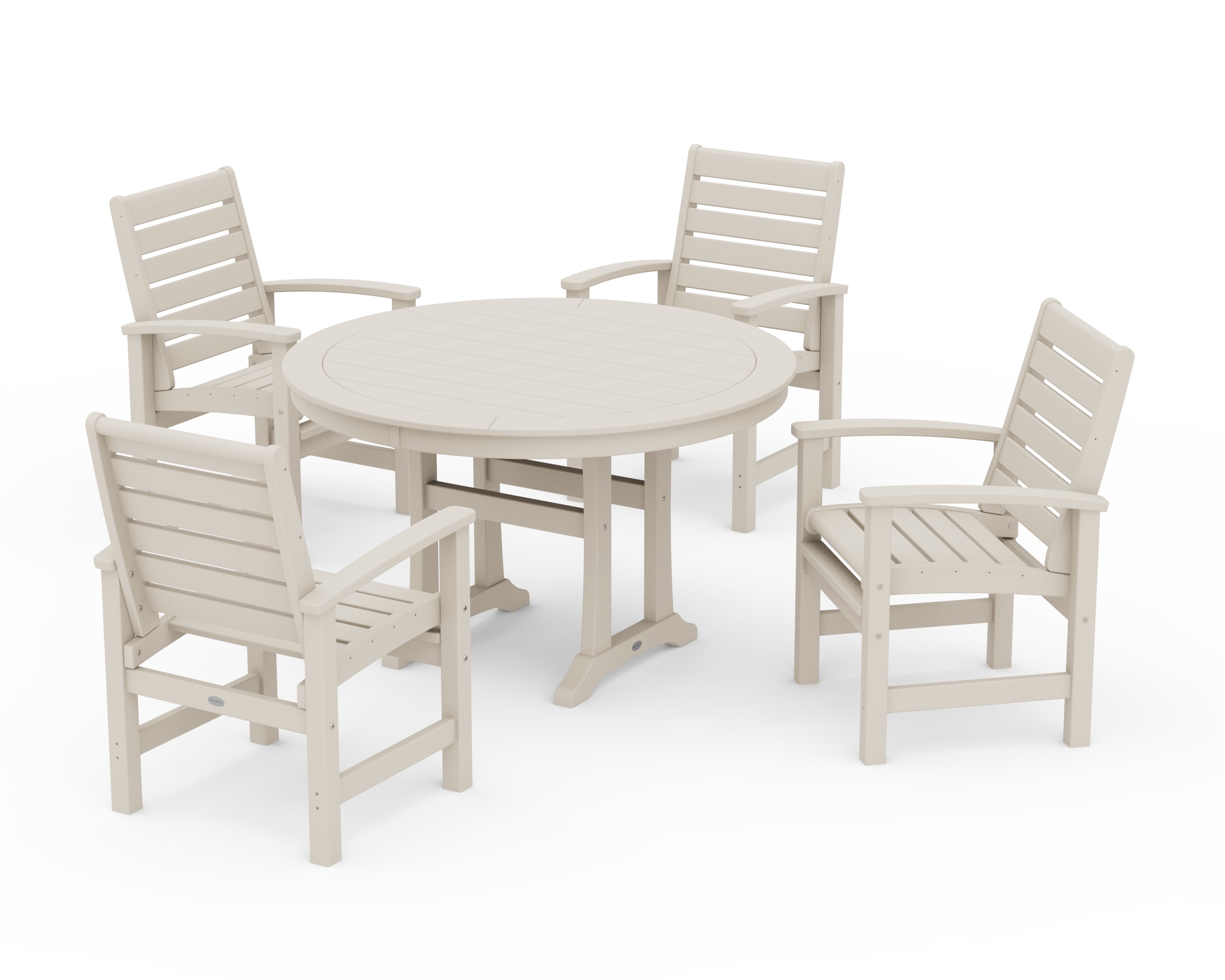 POLYWOOD Signature 5-Piece Round Dining Set with Trestle Legs in Sand