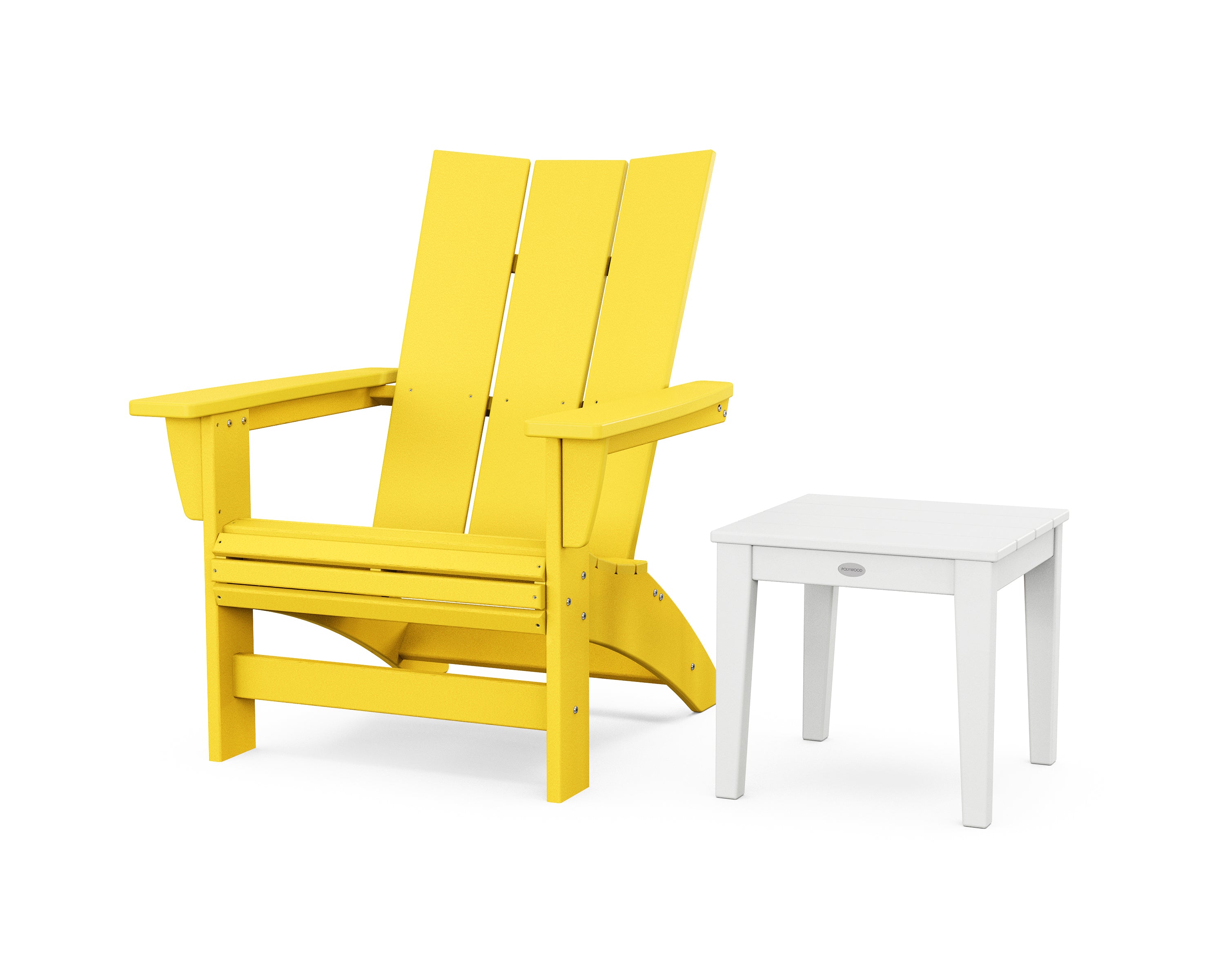 POLYWOOD Modern Grand Adirondack Chair with Side Table in Lemon / White