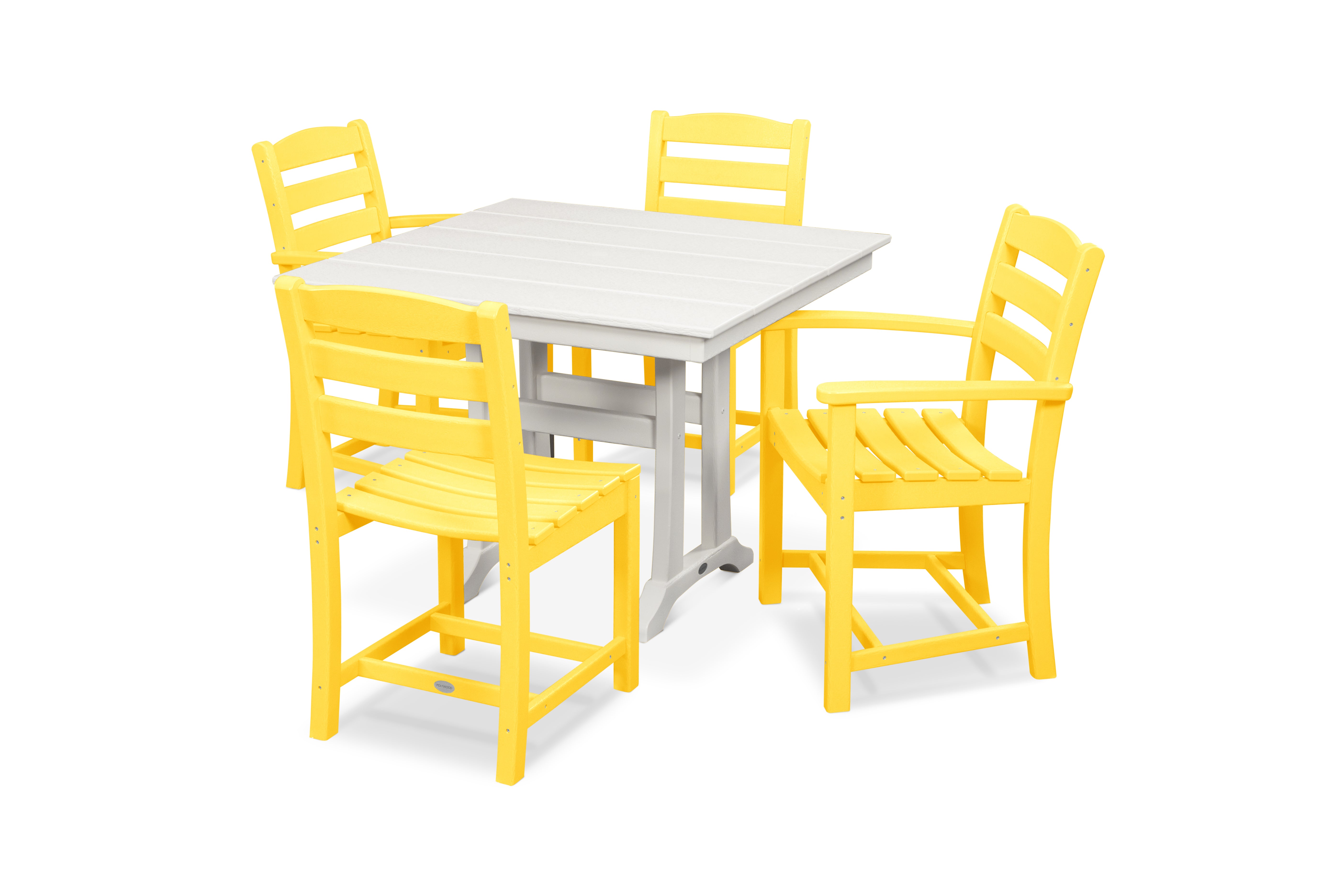 POLYWOOD® La Casa Café 5-Piece Farmhouse Dining Set with Trestle Legs in Lemon / White