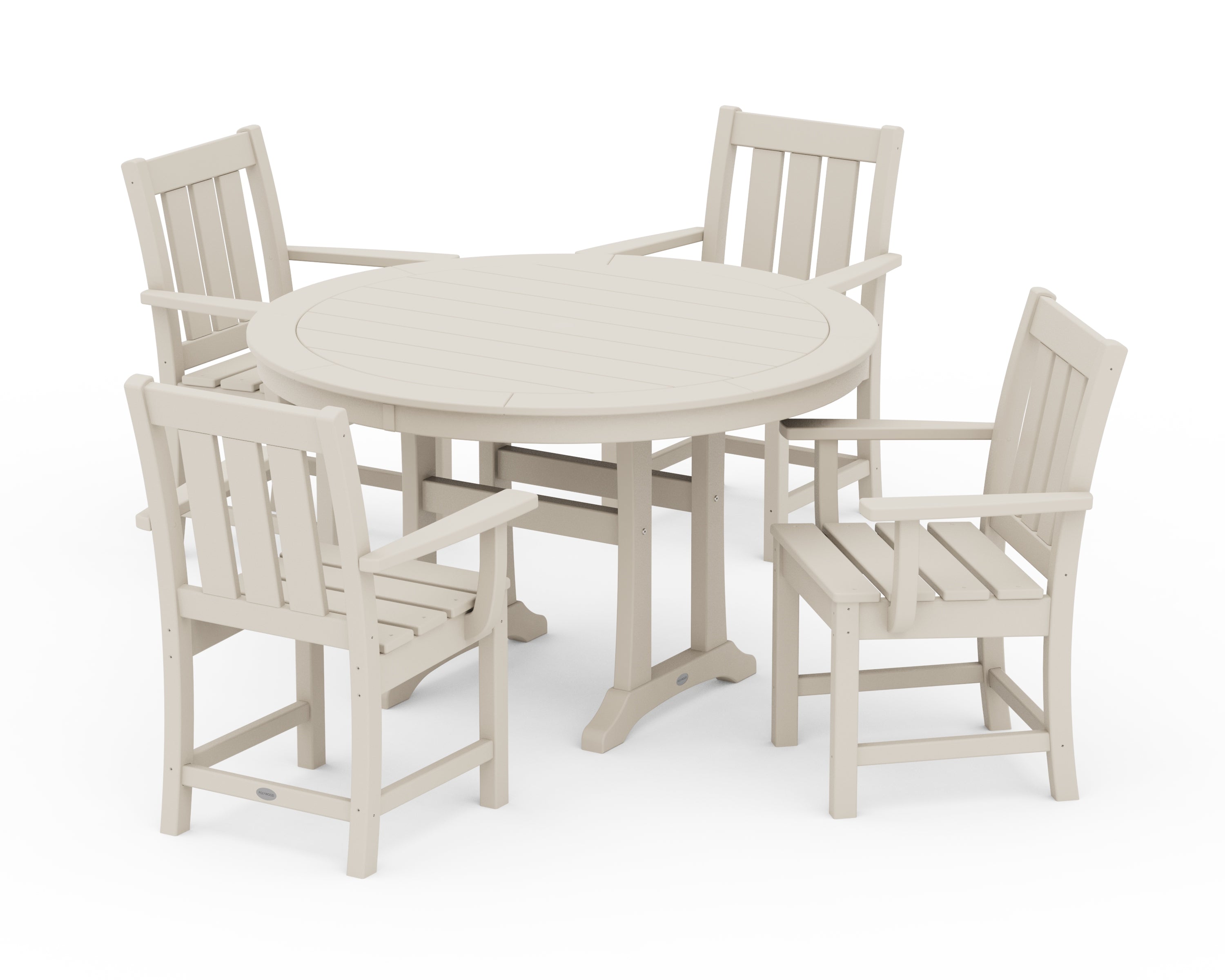 POLYWOOD Oxford 5-Piece Round Dining Set with Trestle Legs in Sand