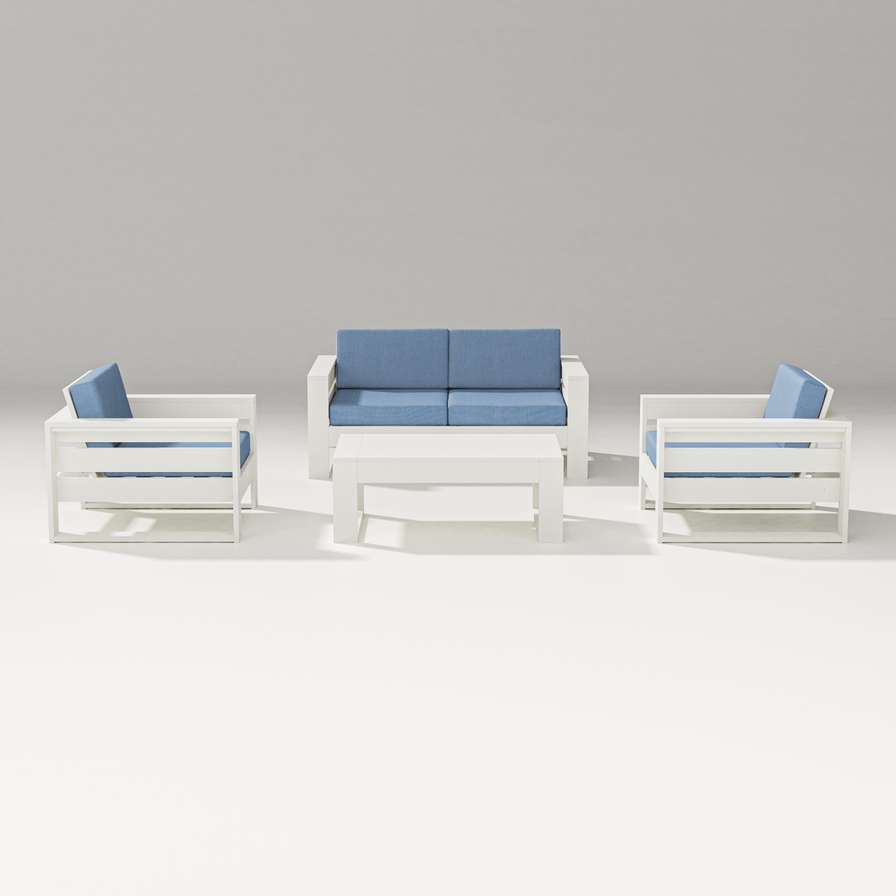 PW Designer Series Latitude 4-Piece Lounge Loveseat Set in Vintage White / Sky Blue