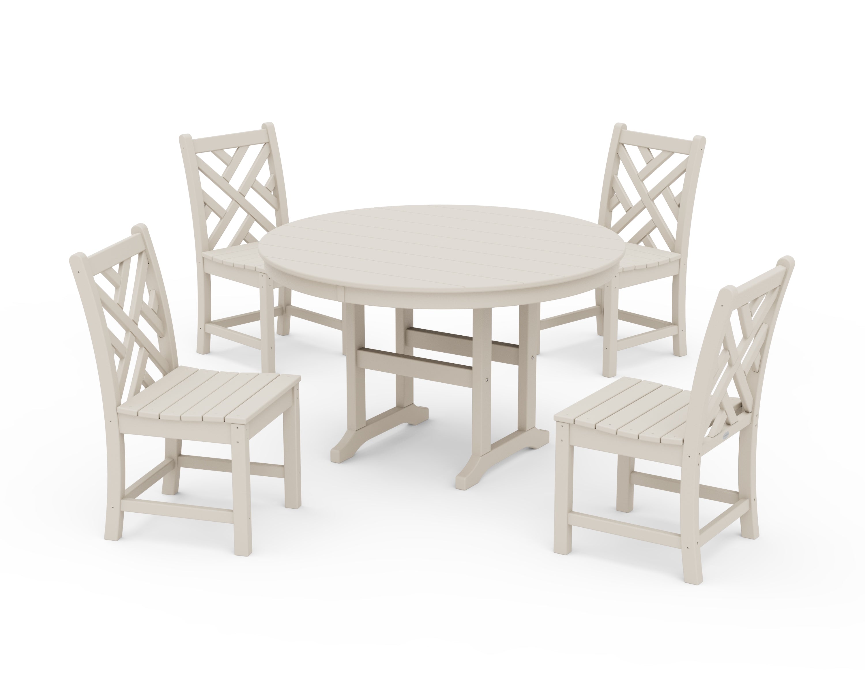POLYWOOD Chippendale 5-Piece Round Farmhouse Side Chair Dining Set in Sand