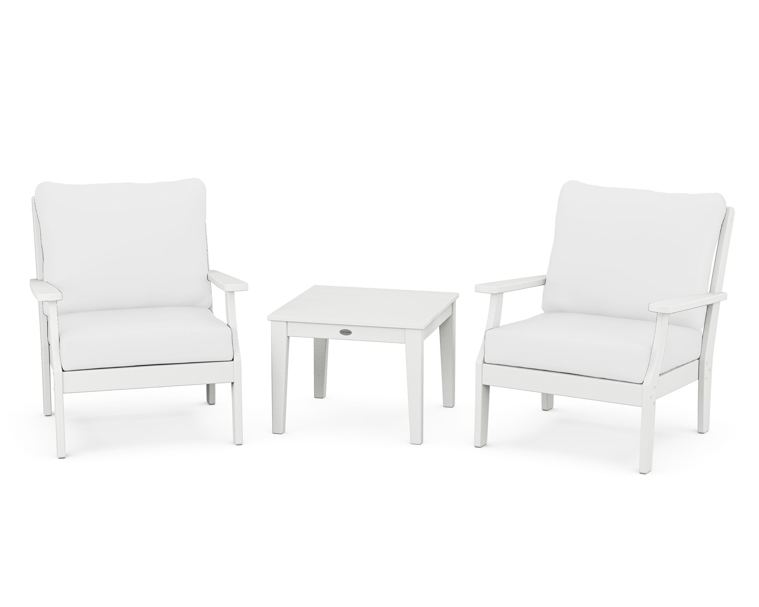 POLYWOOD Braxton 3-Piece Deep Seating Set in White / Natural
