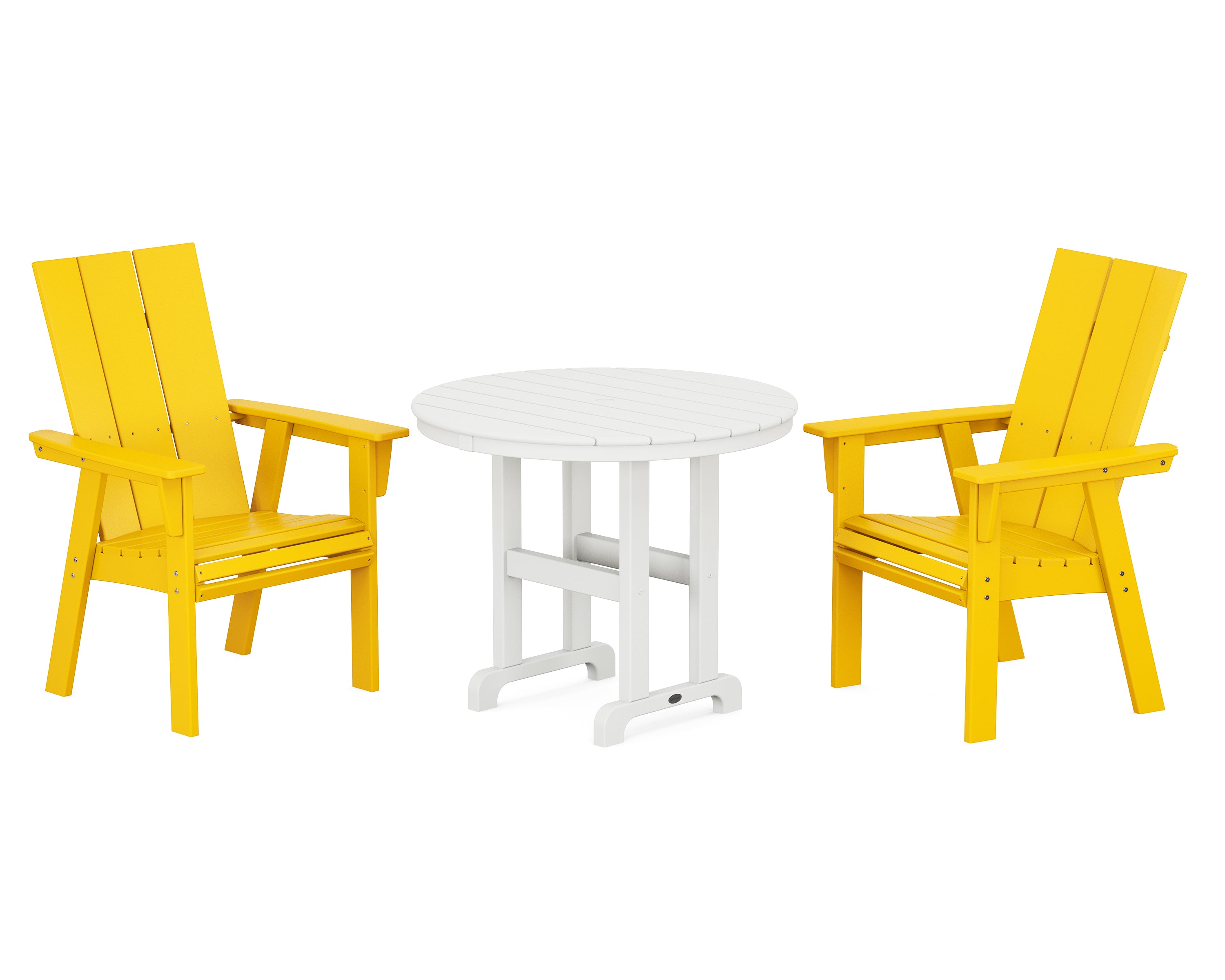 POLYWOOD® Modern Adirondack 3-Piece Round Dining Set in Lemon / White
