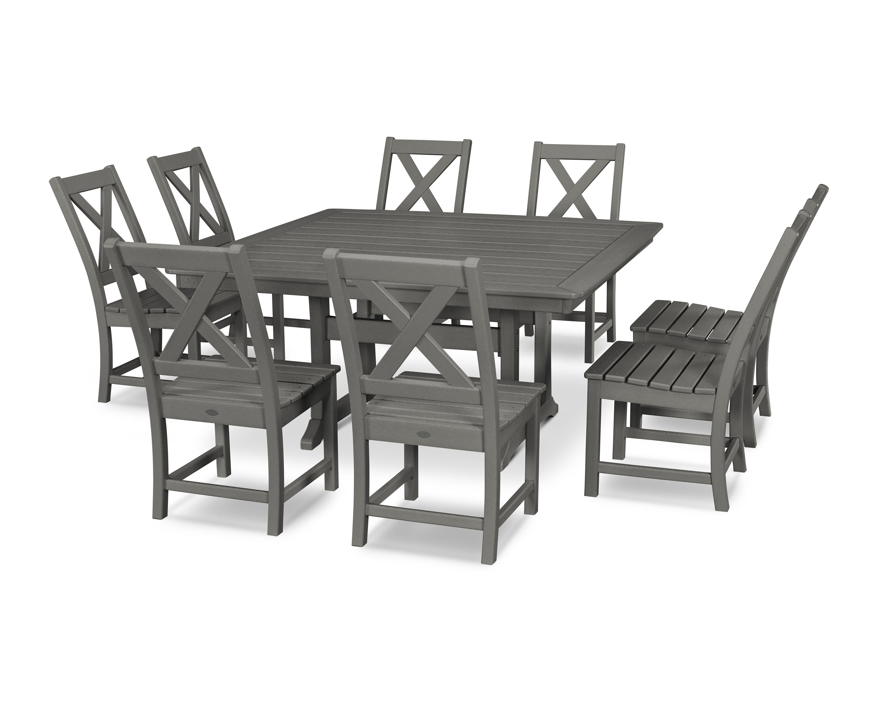 POLYWOOD Braxton 9-Piece Nautical Trestle Dining Set in Slate Grey