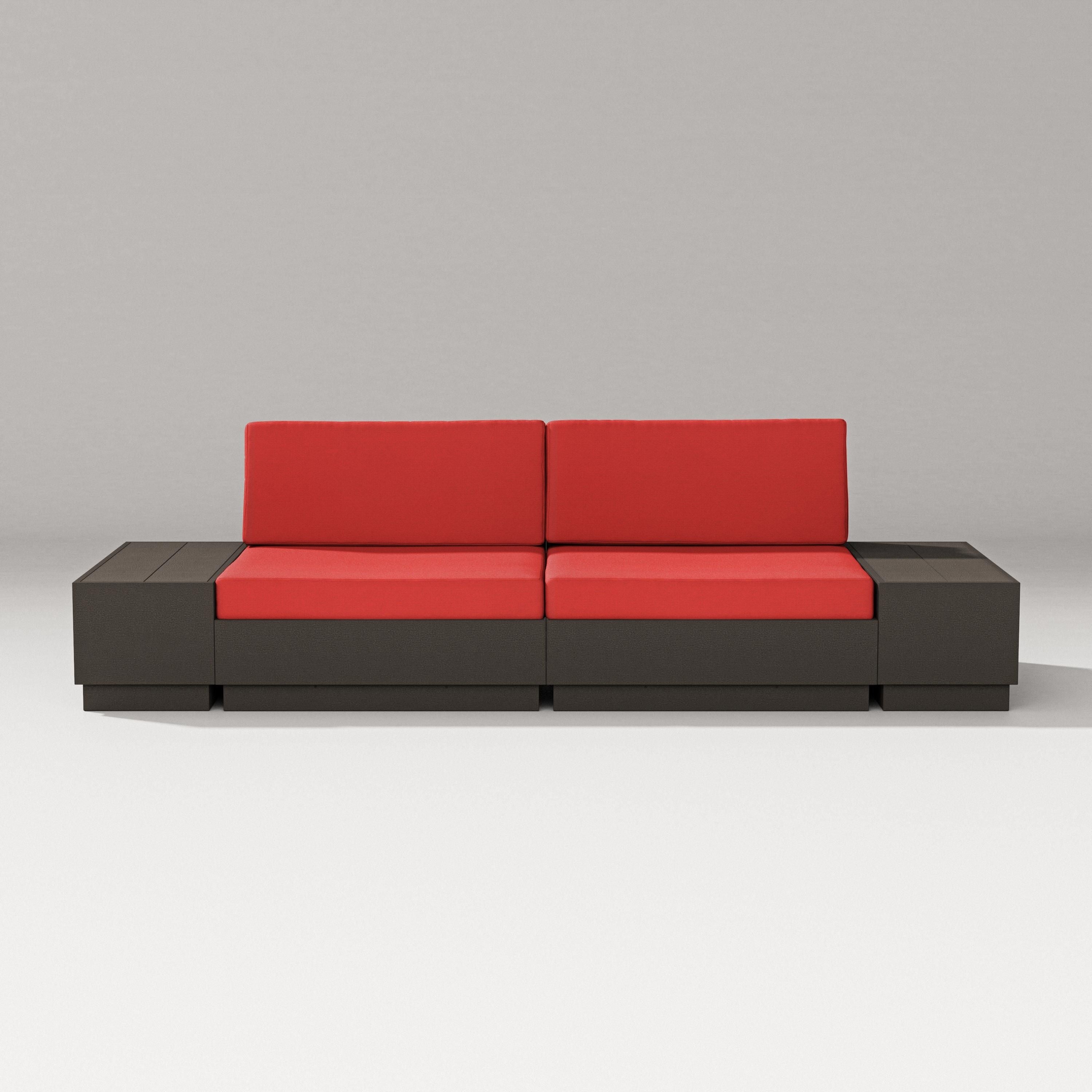 PW Designer Series Elevate 4-Piece Loveseat Sectional in Vintage Coffee / Crimson Linen