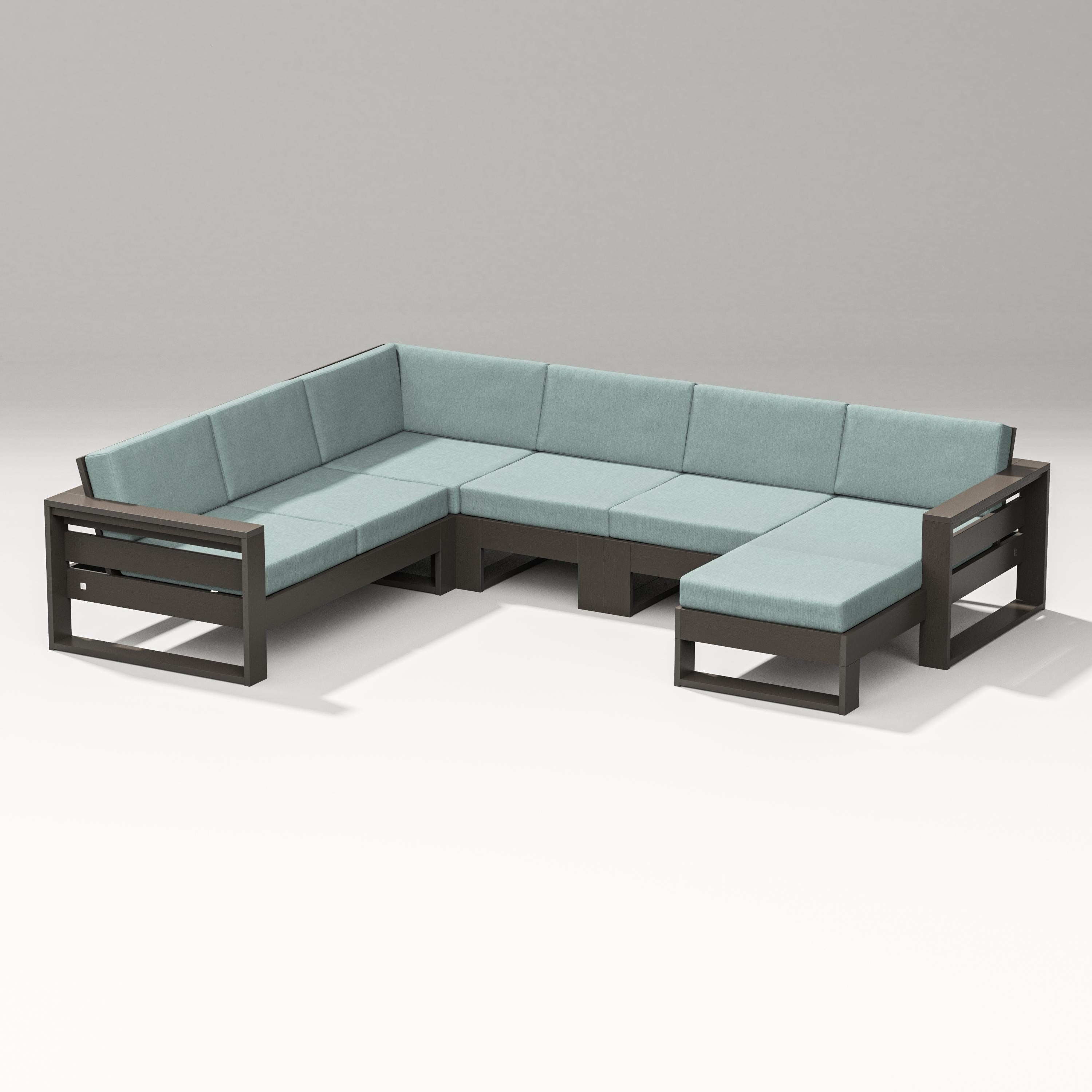 PW Designer Series Latitude Corner Sectional with Right Chaise in Vintage Coffee / Glacier Spa