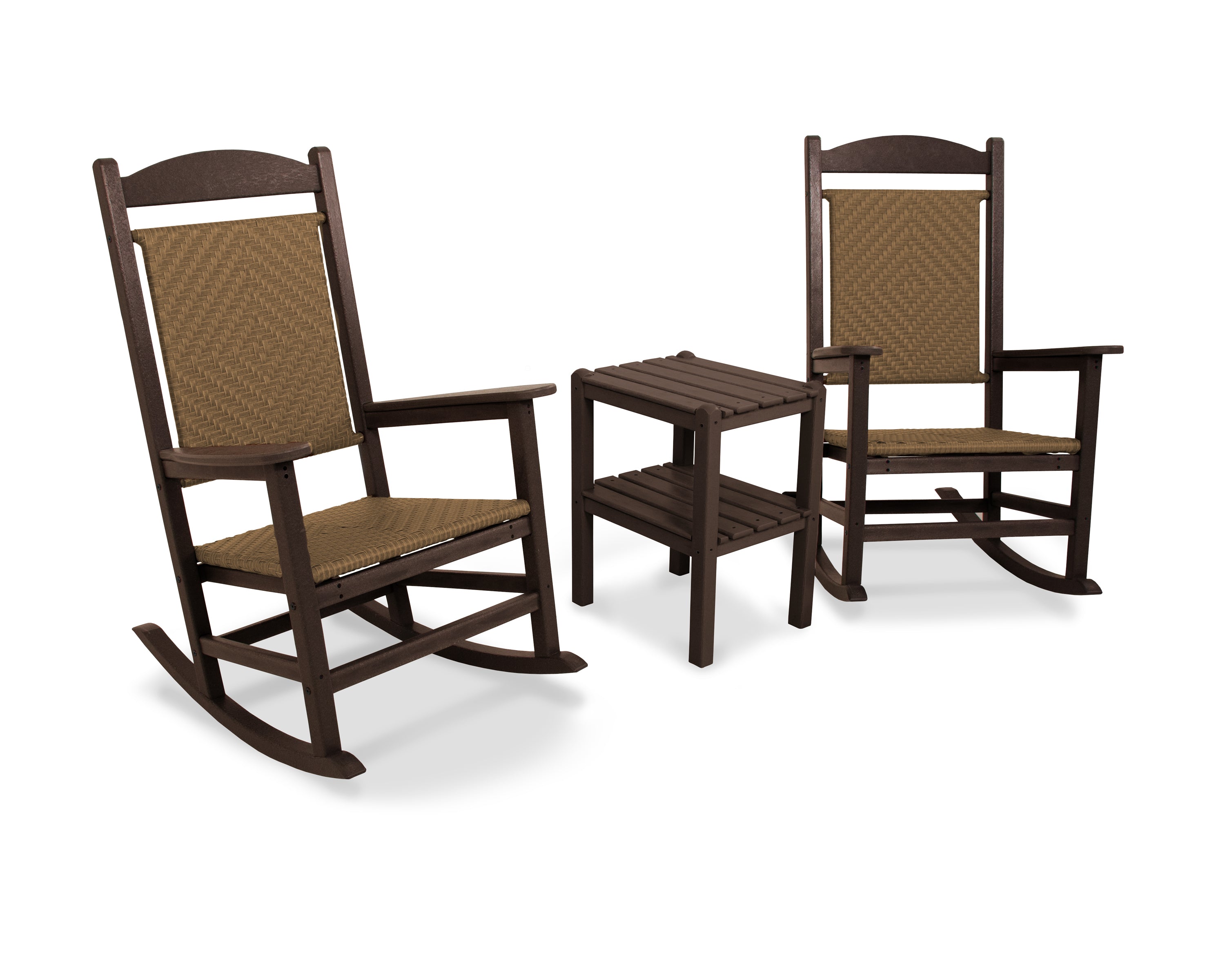 POLYWOOD Presidential Woven Rocker 3-Piece Set in Mahogany / Tigerwood