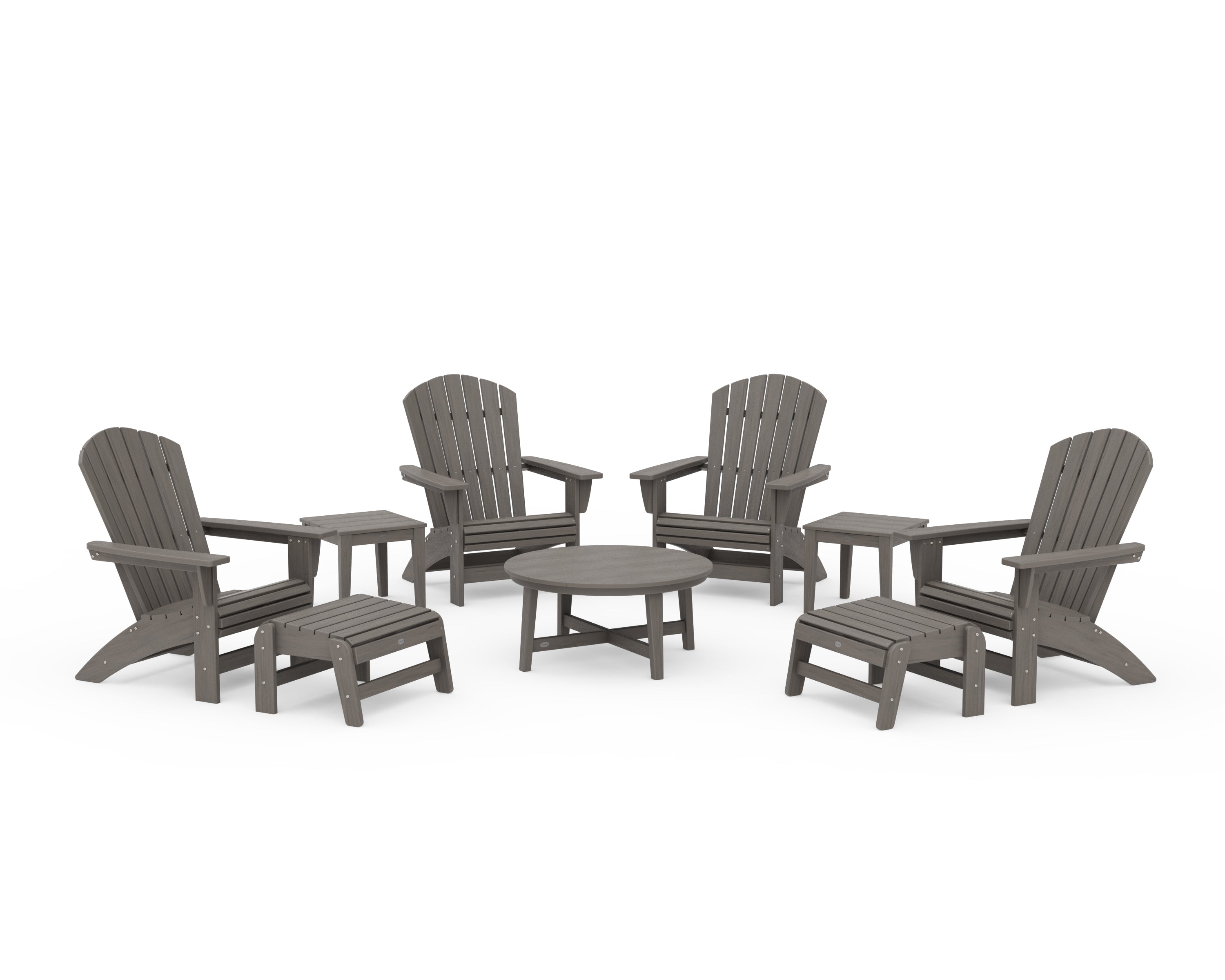 POLYWOOD Nautical Grand Adirondack 9-Piece Conversation Set in Driftwood