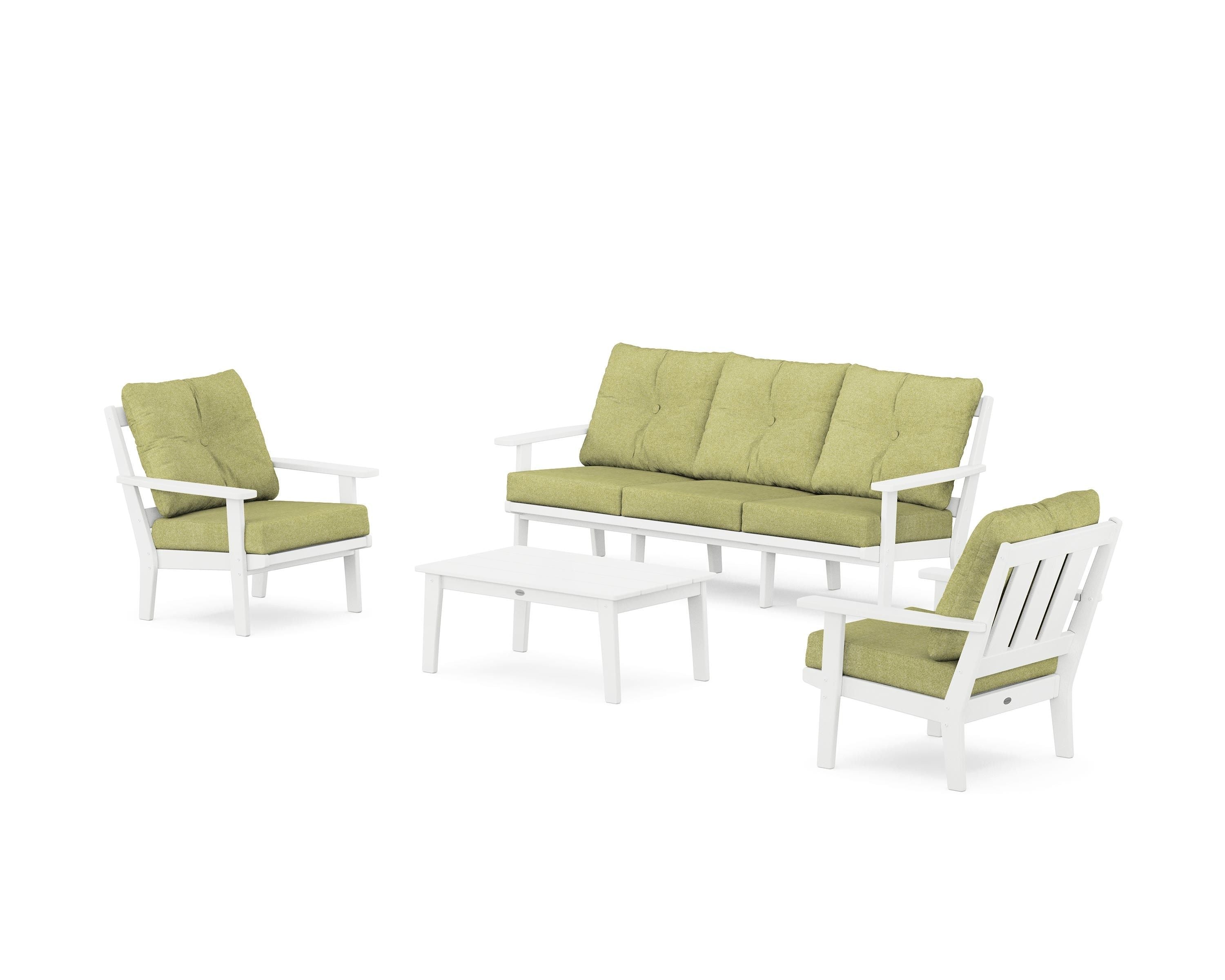 POLYWOOD Oxford 4-Piece Deep Seating Set with Sofa in White / Chartreuse Boucle