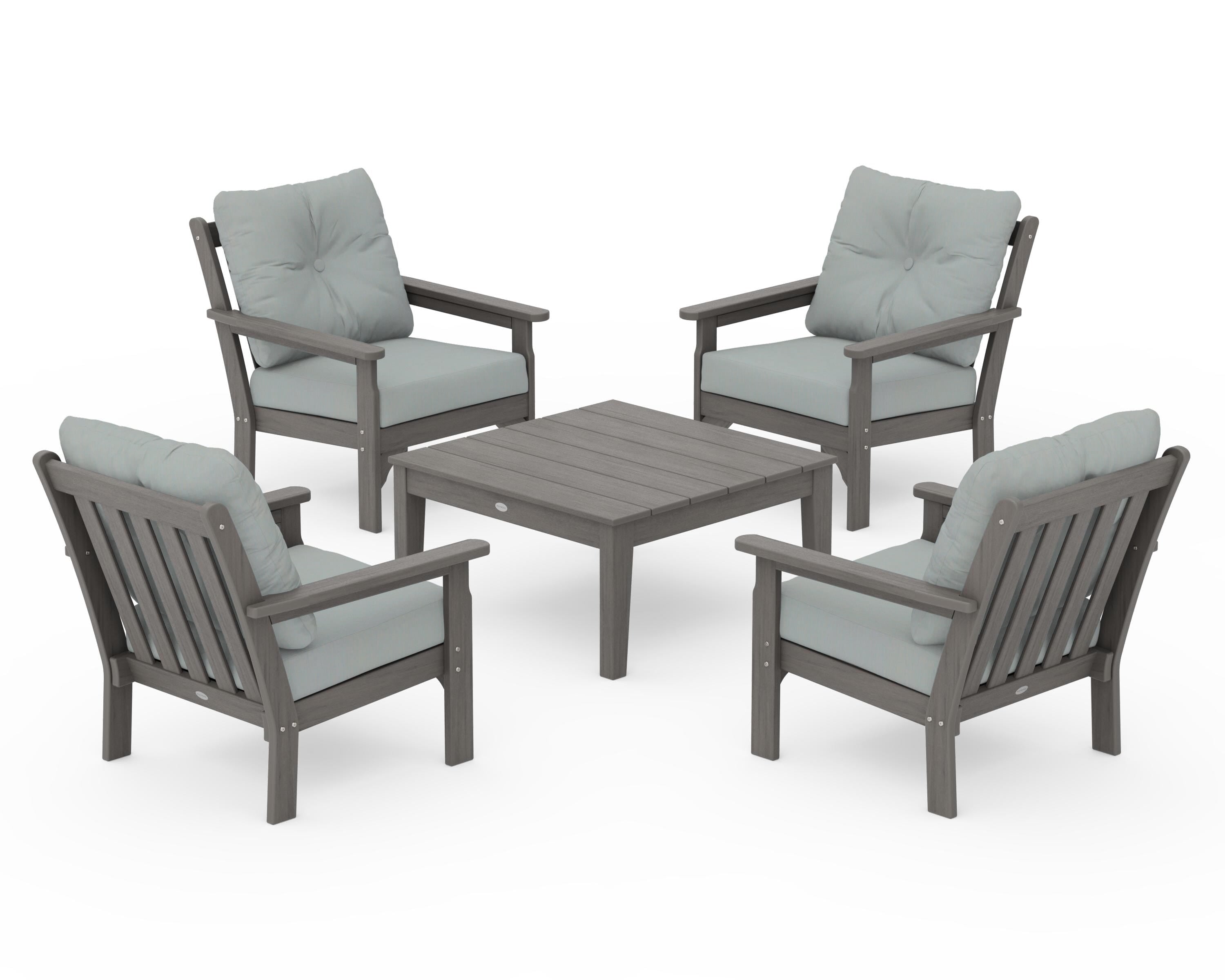 POLYWOOD Vineyard 5-Piece Deep Seating Conversation Set in Driftwood / Spa