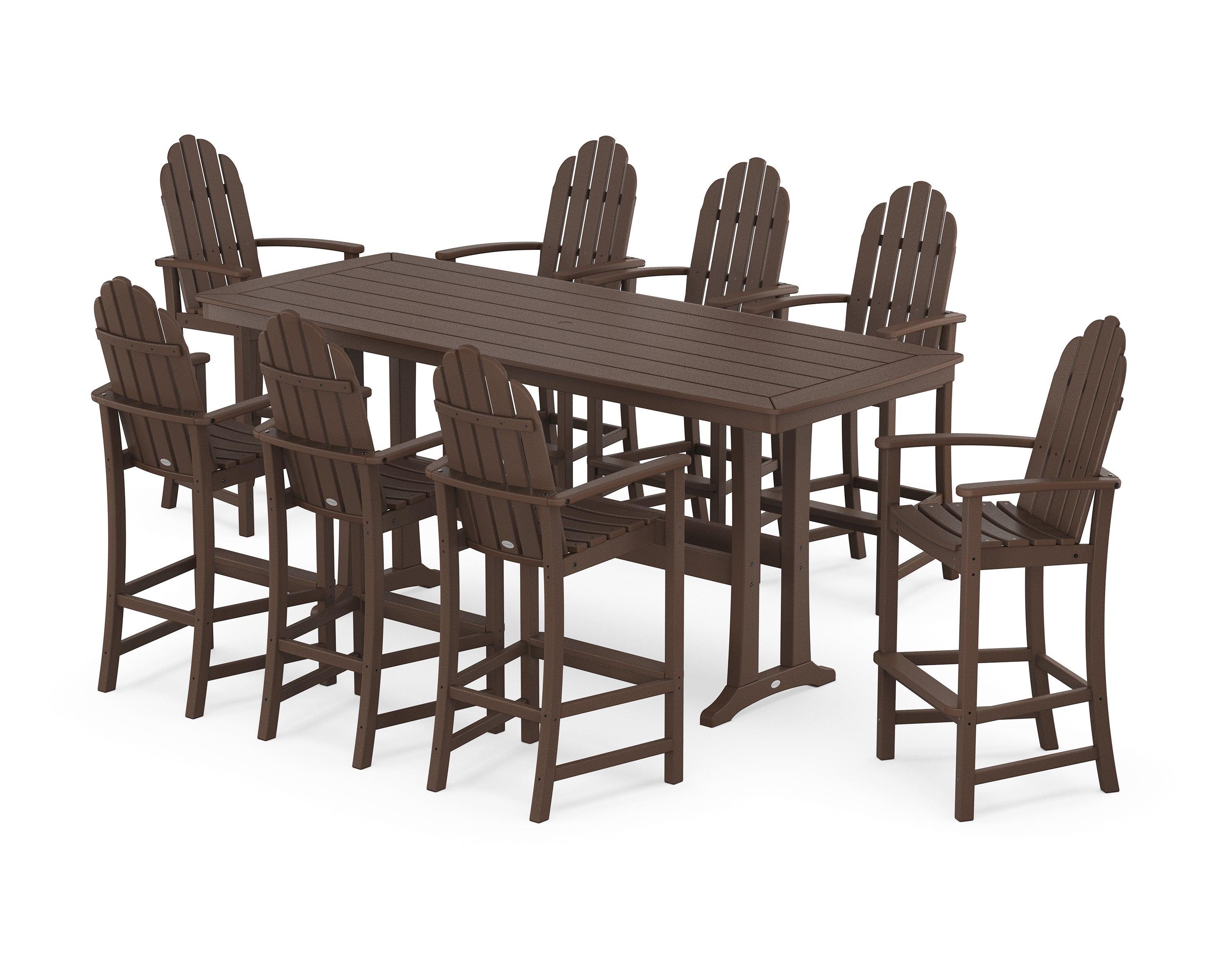 POLYWOOD Classic Adirondack 9-Piece Bar Set with Trestle Legs in Mahogany