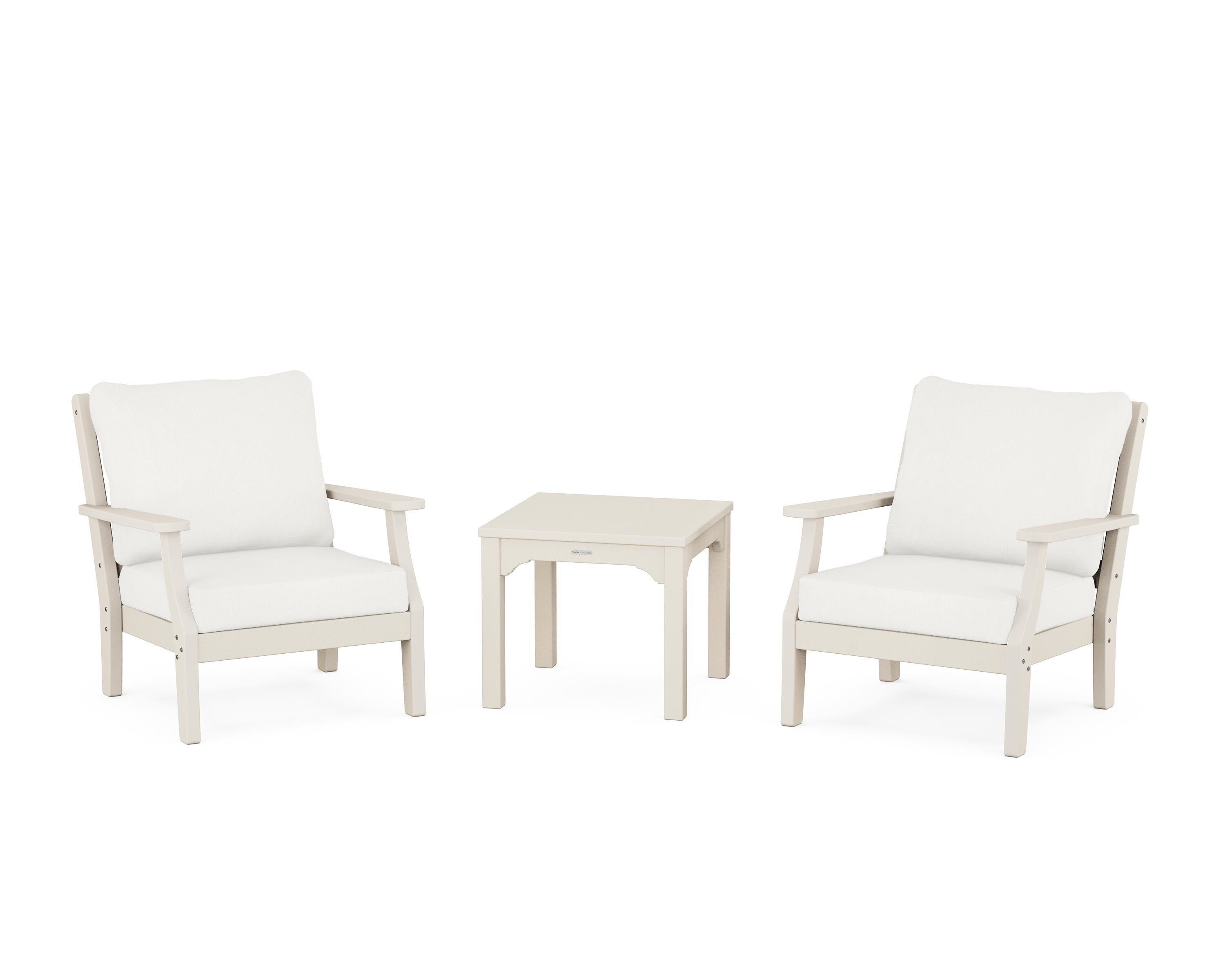 Martha Stewart by POLYWOOD Chinoiserie 3-Piece Deep Seating Set in Sand / Natural Linen