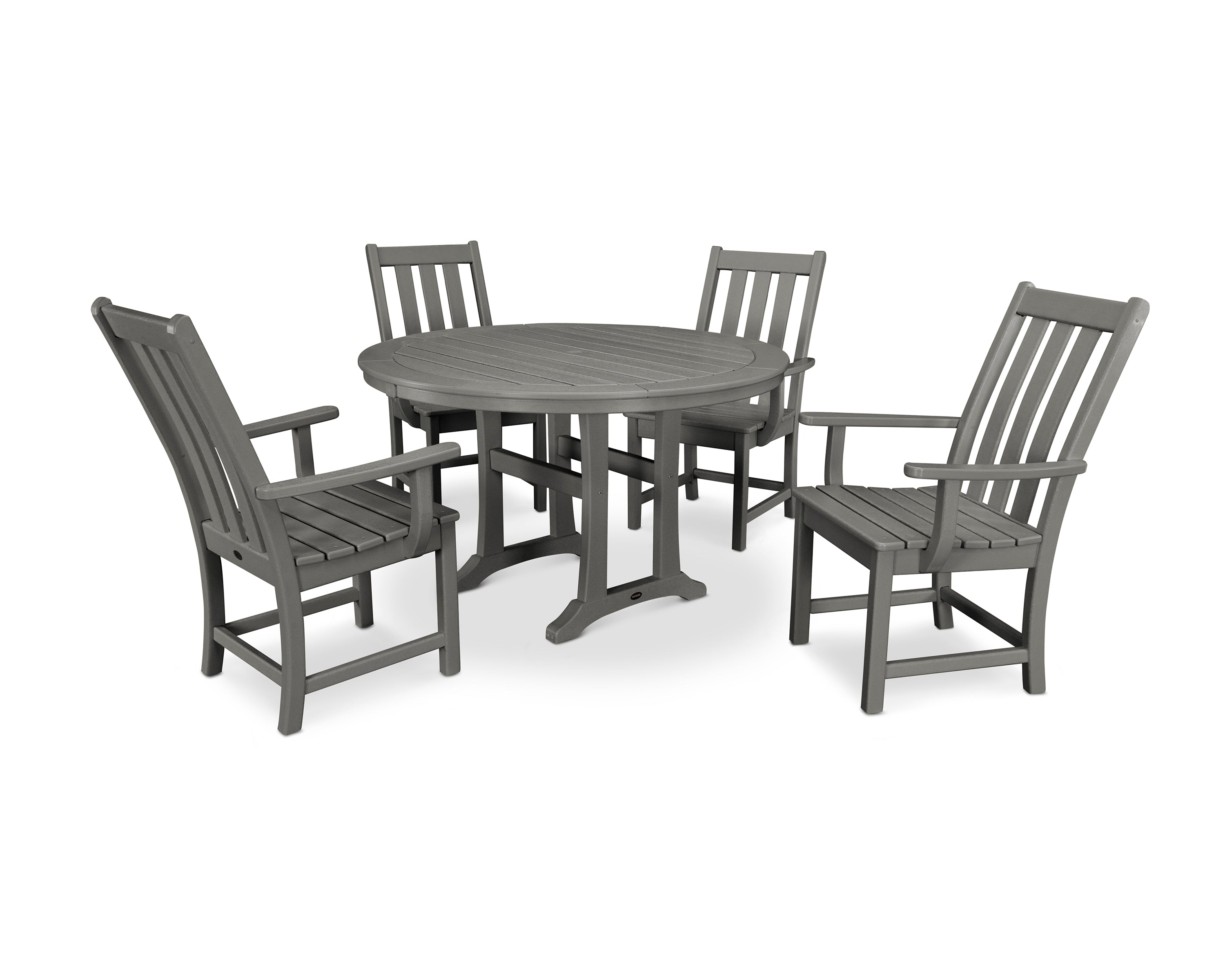 POLYWOOD® Vineyard 5-Piece Round Dining Set with Trestle Legs in Slate Grey