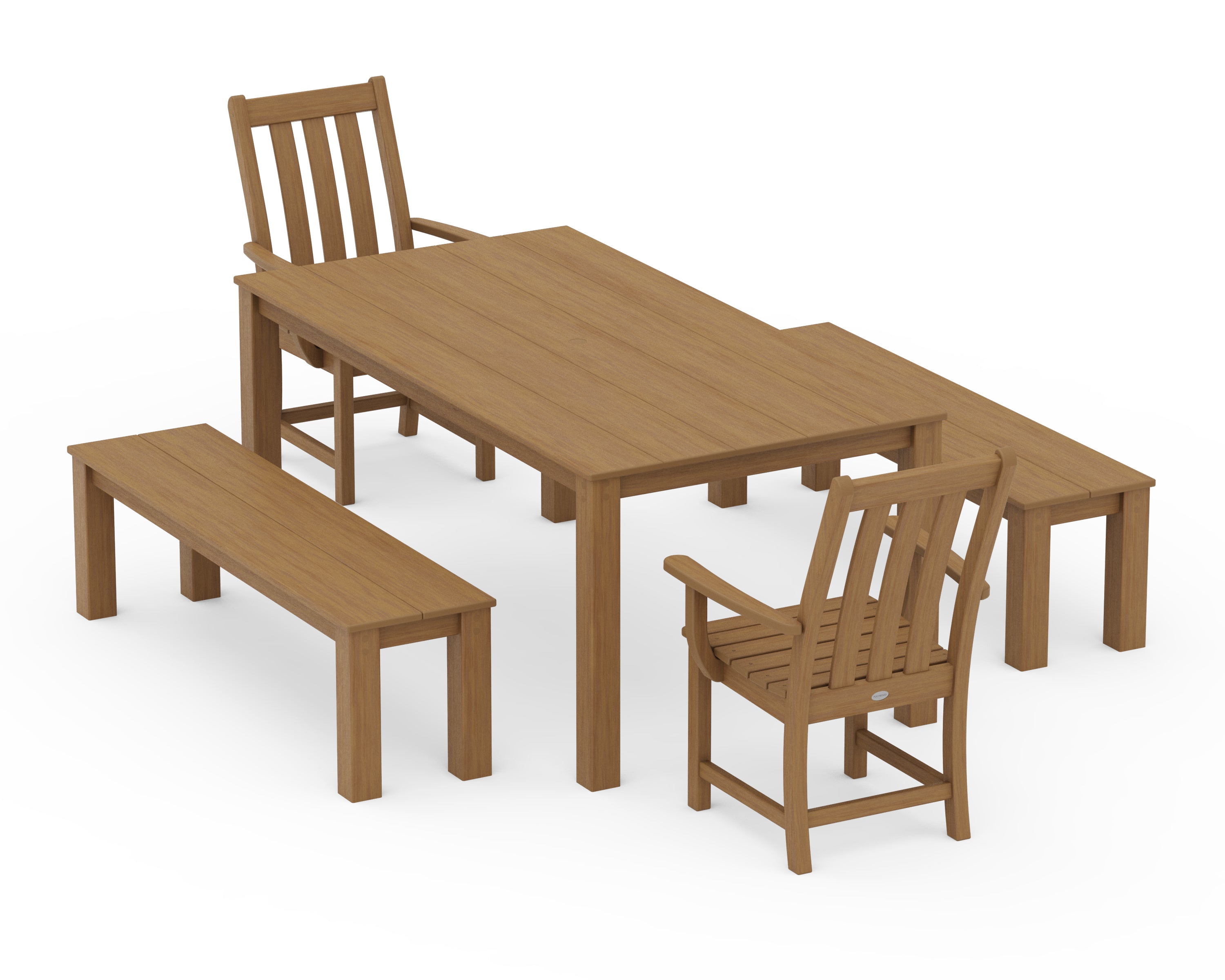 POLYWOOD Vineyard 5-Piece Parsons Dining Set with Benches in Natural