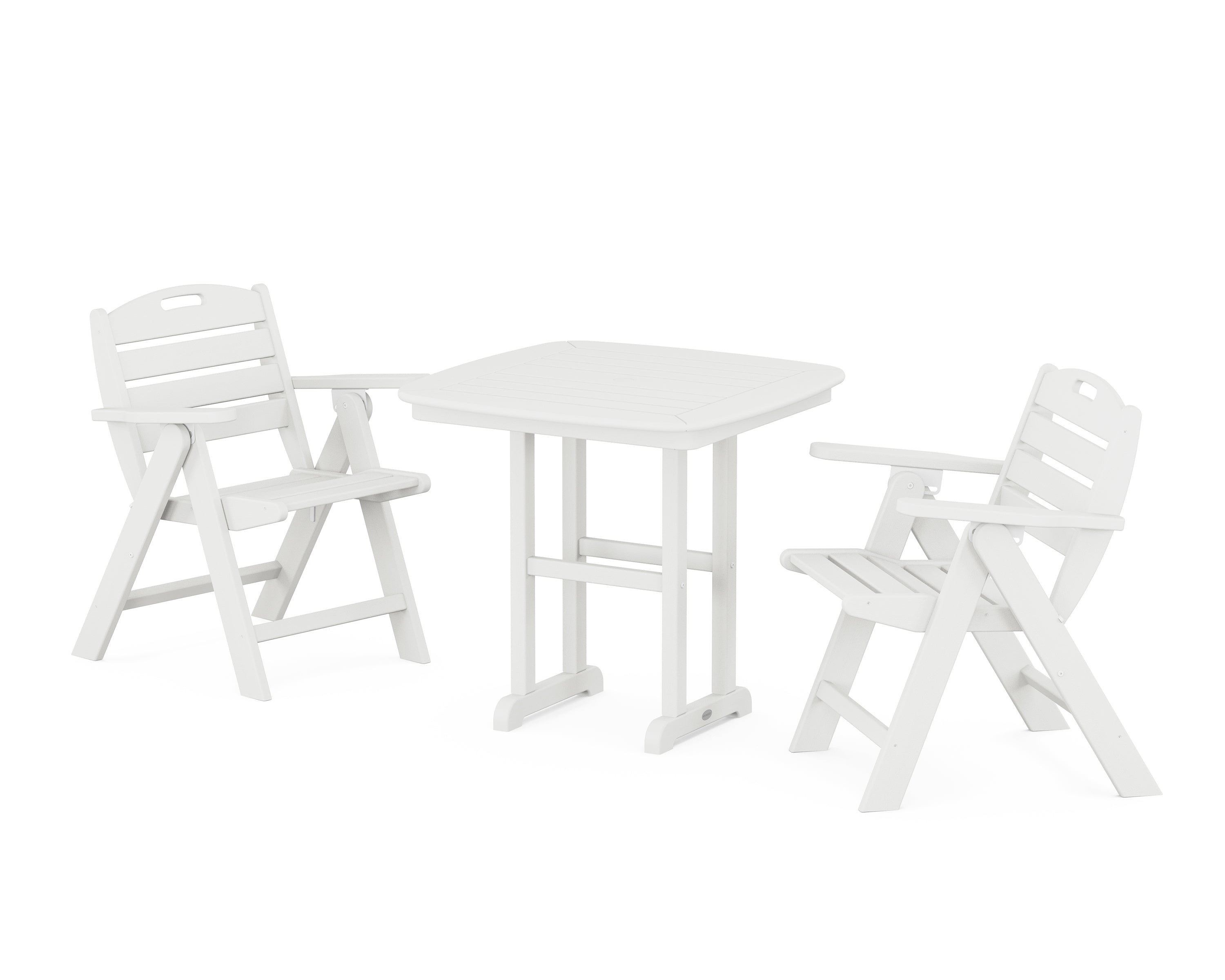POLYWOOD® Nautical Folding Lowback Chair 3-Piece Dining Set in Vintage White