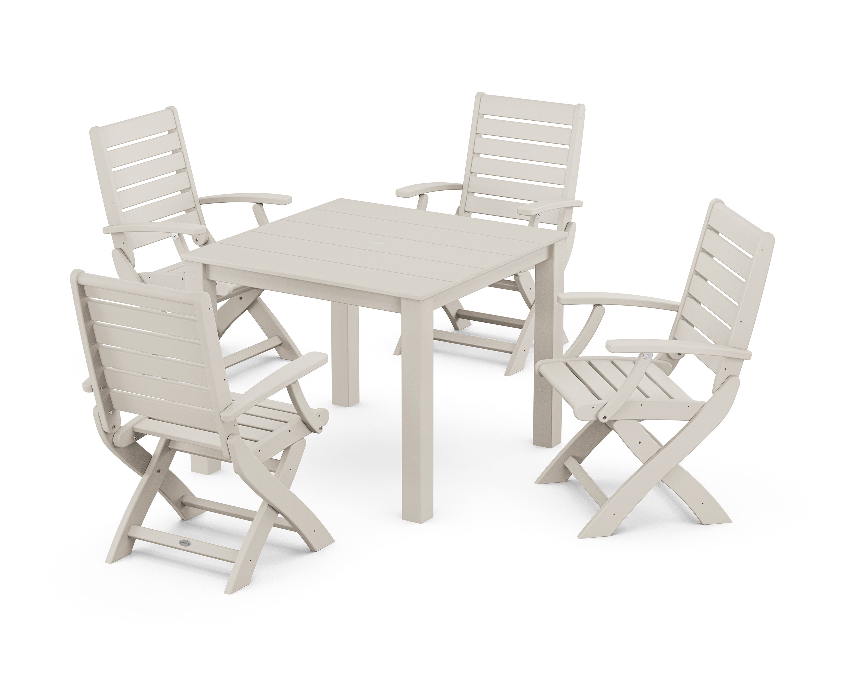 POLYWOOD Signature Folding Chair 5-Piece Parsons Dining Set in Sand