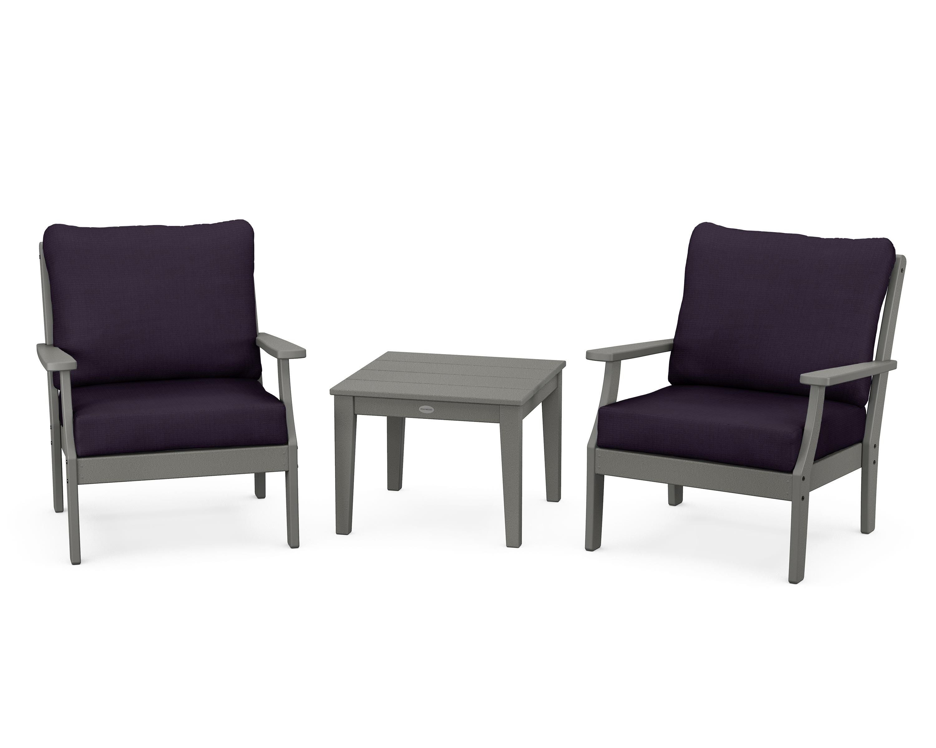 POLYWOOD Braxton 3-Piece Deep Seating Set in Slate Grey / Navy Linen