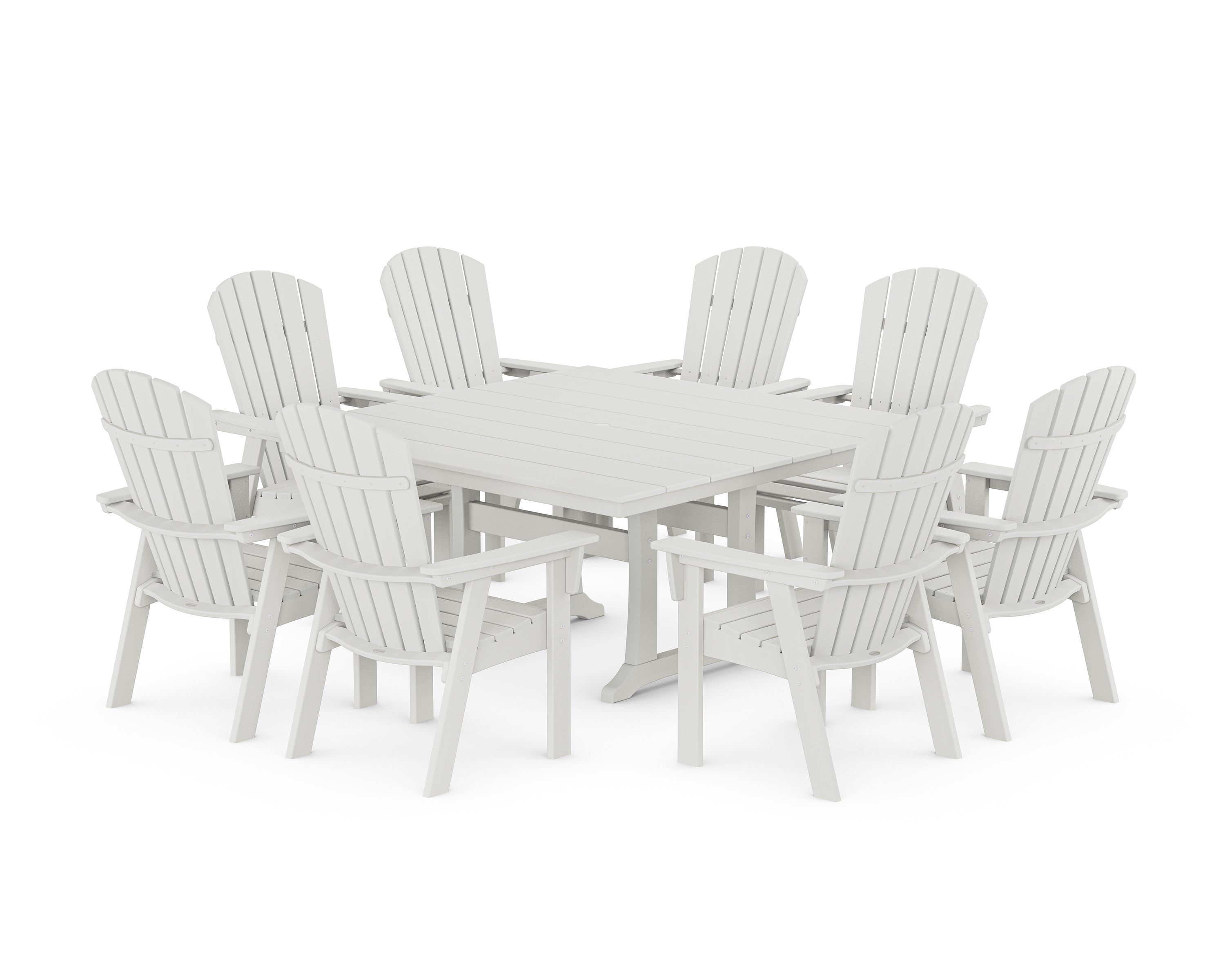 POLYWOOD Nautical Curveback Adirondack 9-Piece Square Dining Set with Trestle Legs in Vintage White