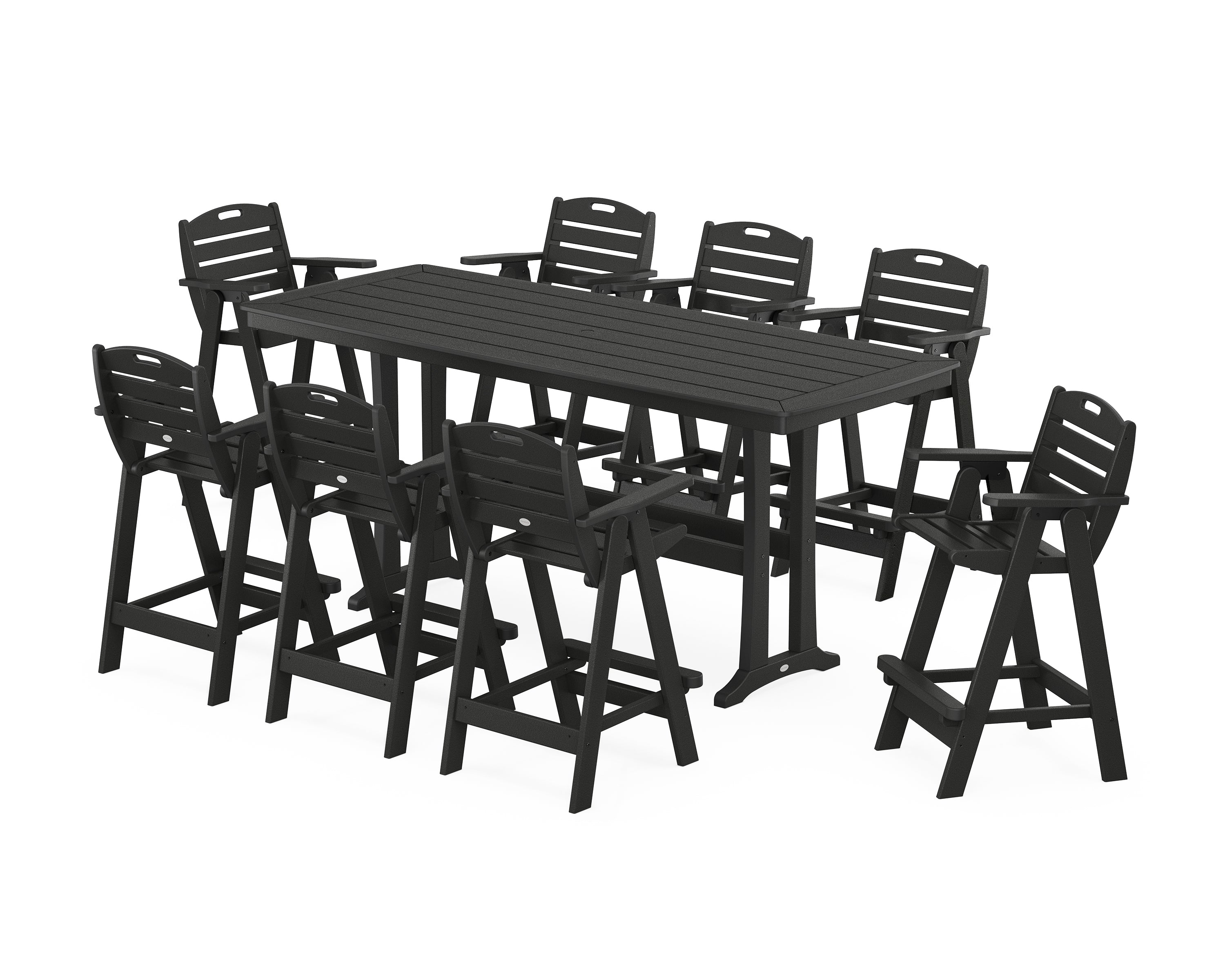 POLYWOOD Nautical 9-Piece Bar Set with Trestle Legs in Black