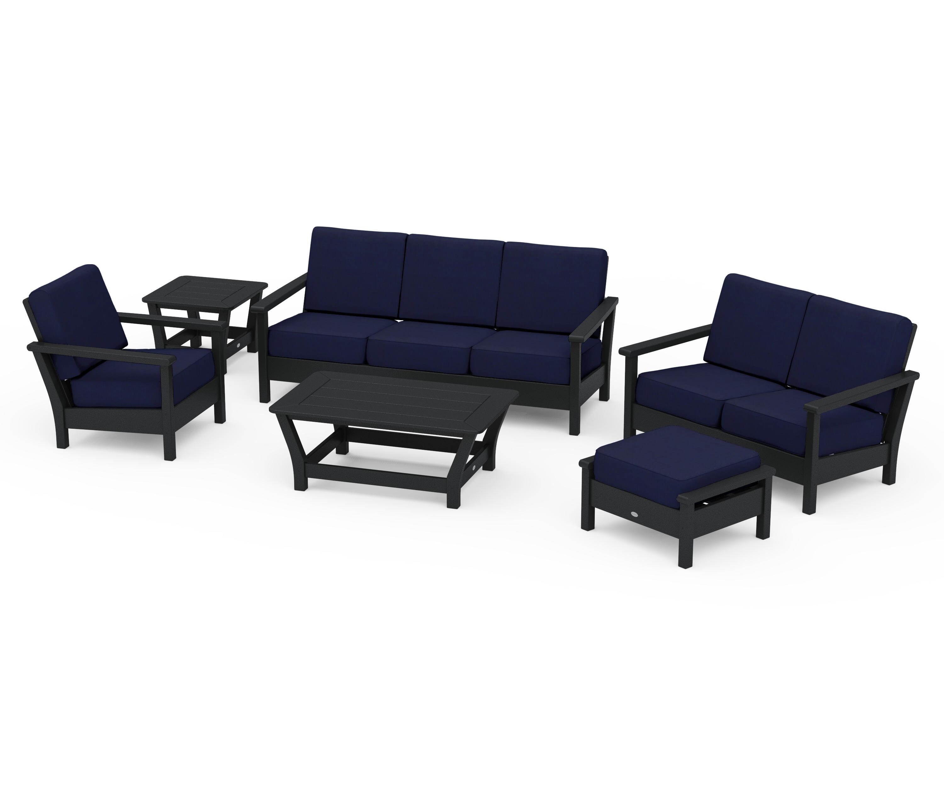 POLYWOOD Harbour 6-Piece Outdoor Living Set in Black / Navy